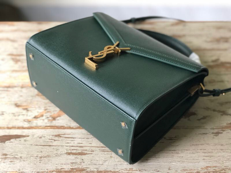 Saint Laurent Cassandra Medium Top Handle Bag In Grain De Poudre Embossed Dark Green For Women 9.6in/25cm 