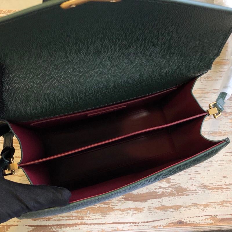 Saint Laurent Cassandra Medium Top Handle Bag In Grain De Poudre Embossed Dark Green For Women 9.6in/25cm 