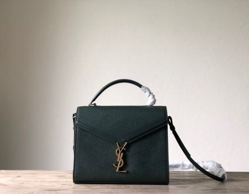 Saint Laurent Cassandra Medium Top Handle Bag In Grain De Poudre Embossed Dark Green For Women 9.6in/25cm 