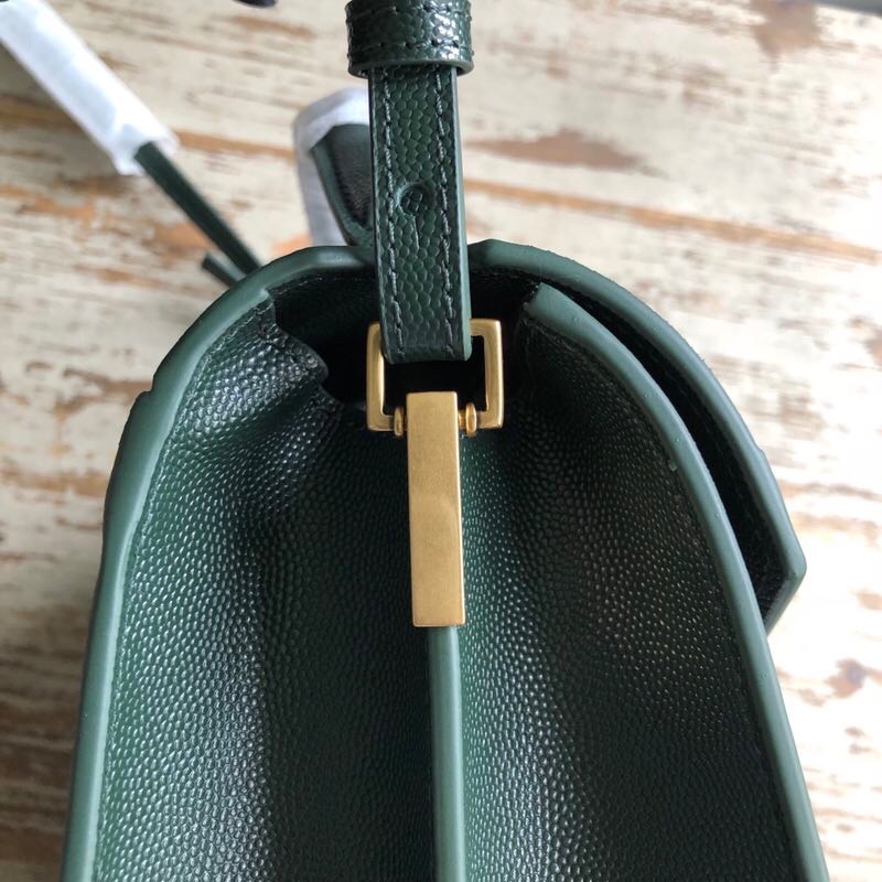 Saint Laurent Cassandra Medium Top Handle Bag In Grain De Poudre Embossed Dark Green For Women 9.6in/25cm 