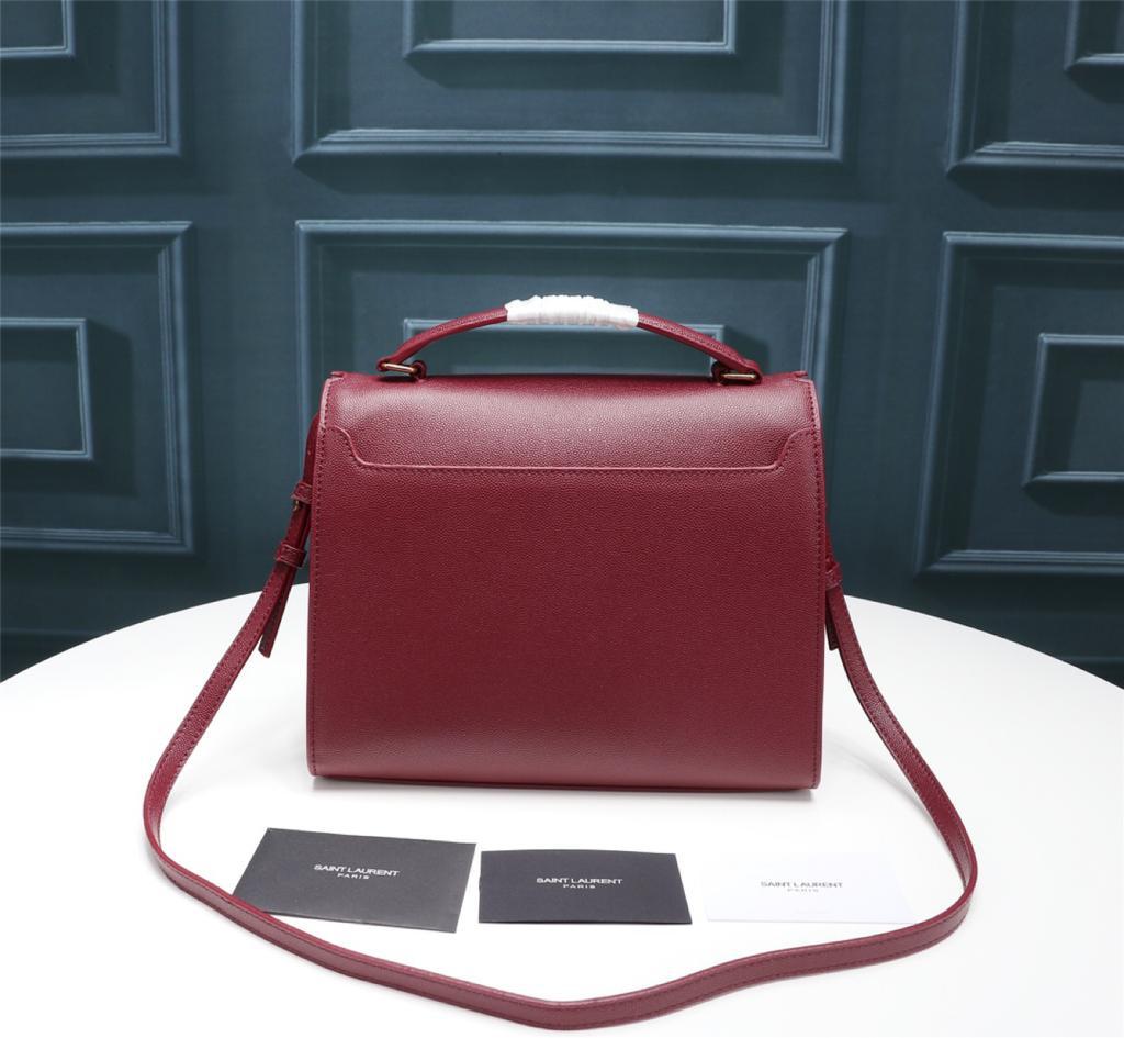 Saint Laurent Cassandra Medium Top Handle Bag In Grain De Poudre Embossed Rouge Legion For Women 9.6in/25cm 578000BOW0W6475