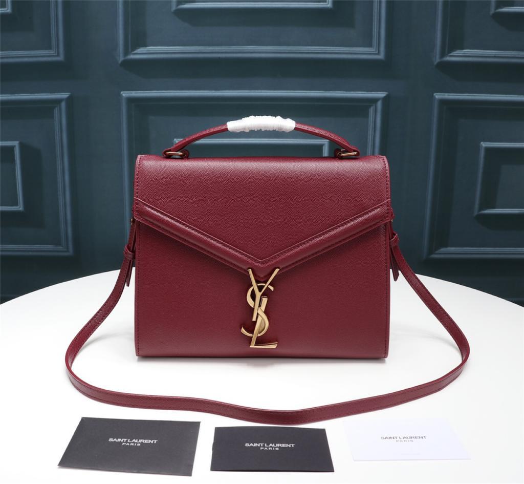 Saint Laurent Cassandra Medium Top Handle Bag In Grain De Poudre Embossed Rouge Legion For Women 9.6in/25cm 578000BOW0W6475