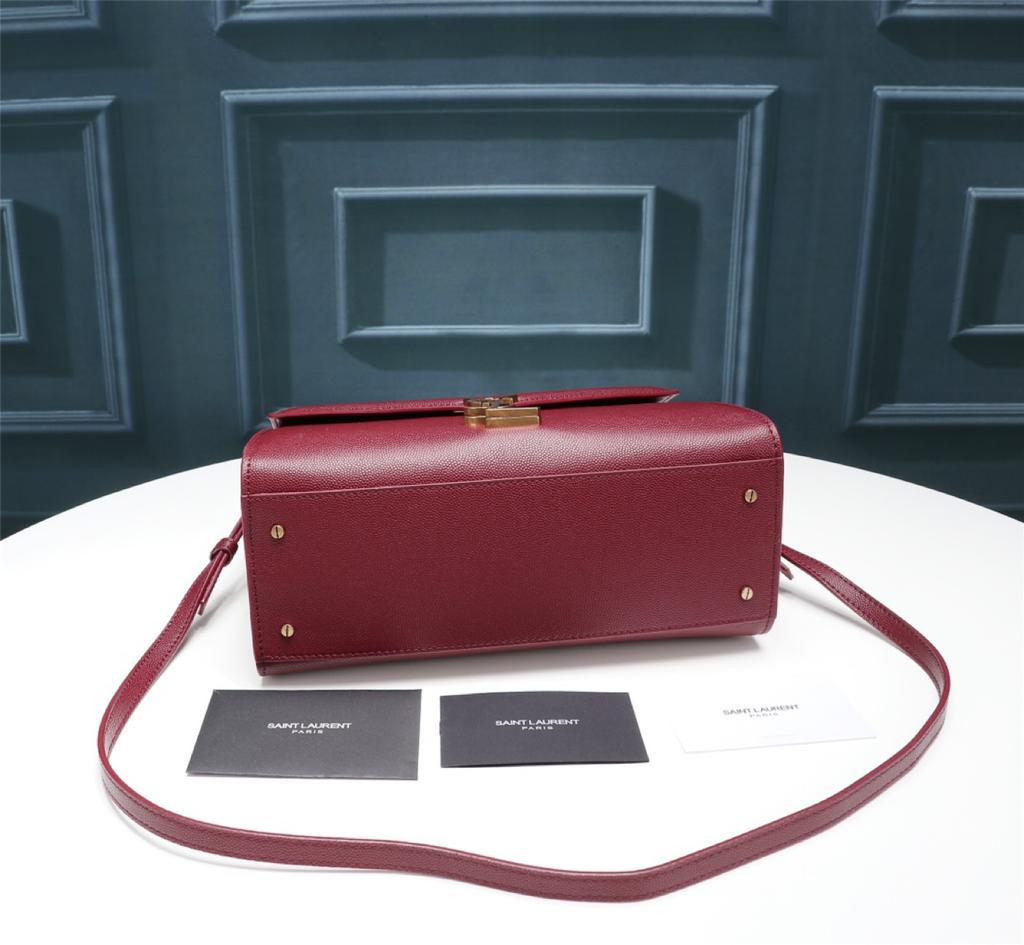 Saint Laurent Cassandra Medium Top Handle Bag In Grain De Poudre Embossed Rouge Legion For Women 9.6in/25cm 578000BOW0W6475