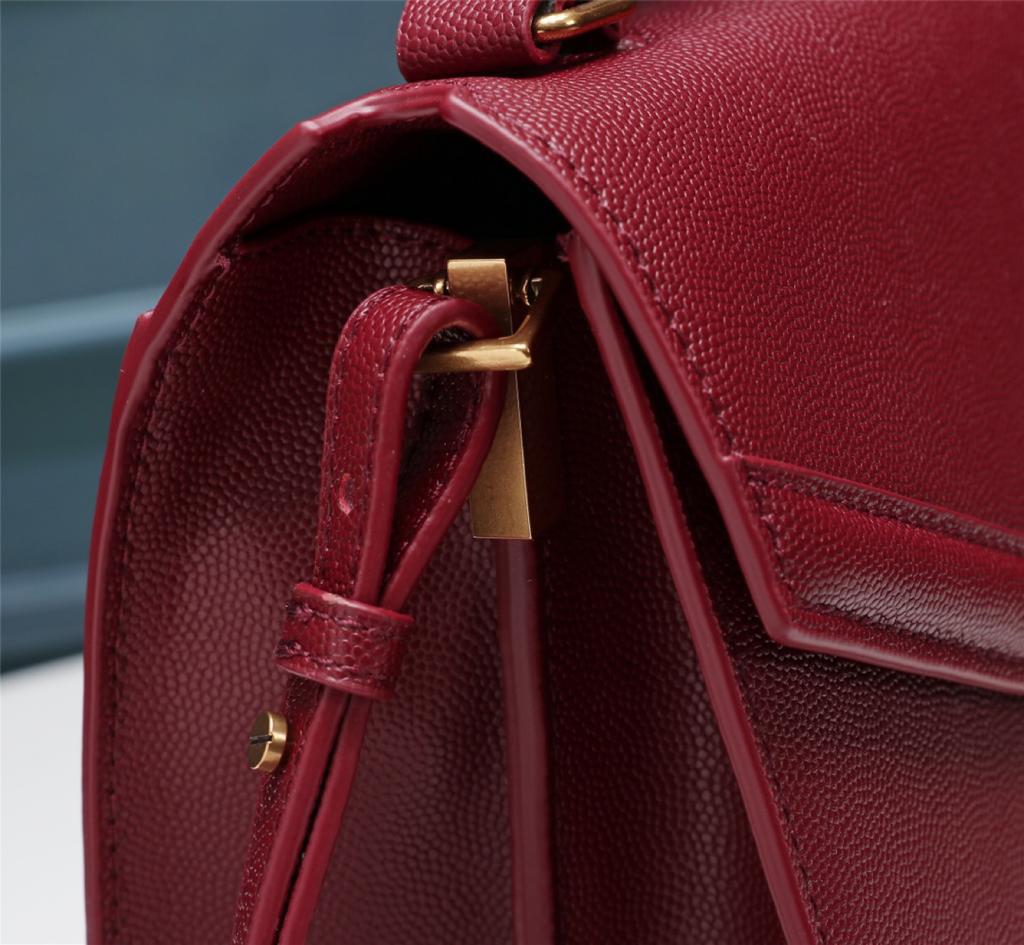 Saint Laurent Cassandra Medium Top Handle Bag In Grain De Poudre Embossed Rouge Legion For Women 9.6in/25cm 578000BOW0W6475