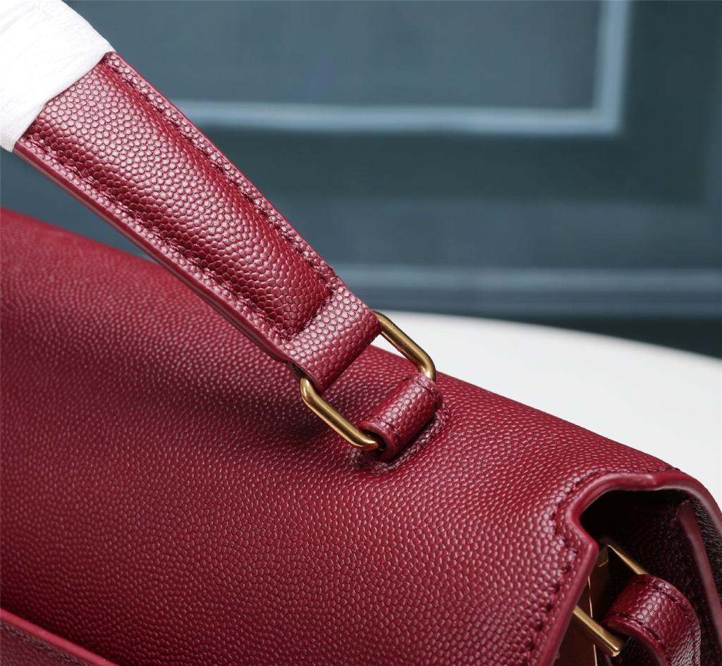 Saint Laurent Cassandra Medium Top Handle Bag In Grain De Poudre Embossed Rouge Legion For Women 9.6in/25cm 578000BOW0W6475