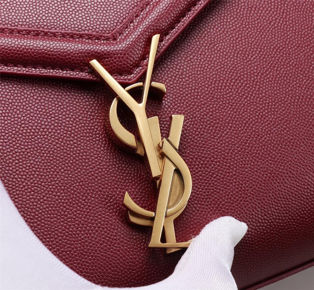 Saint Laurent Cassandra Medium Top Handle Bag In Grain De Poudre Embossed Rouge Legion For Women 9.6in/25cm 578000BOW0W6475