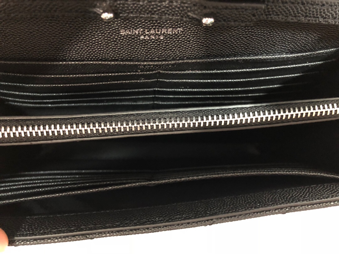 Saint Laurent Cassandre Matelassé Chain Wallet In Grain De Poudre Embossed Black For Women 8.8in/23cm YSL