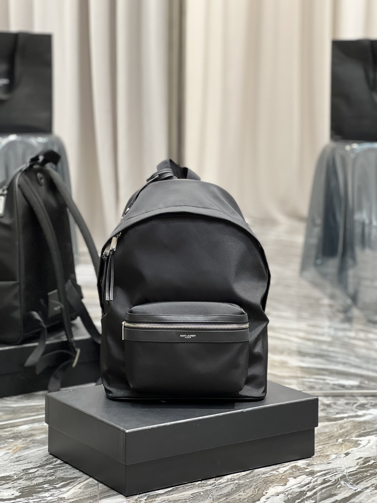 Saint Laurent City Backpack In Canvas Unisex For Women 13.8in/35cm Black YSL