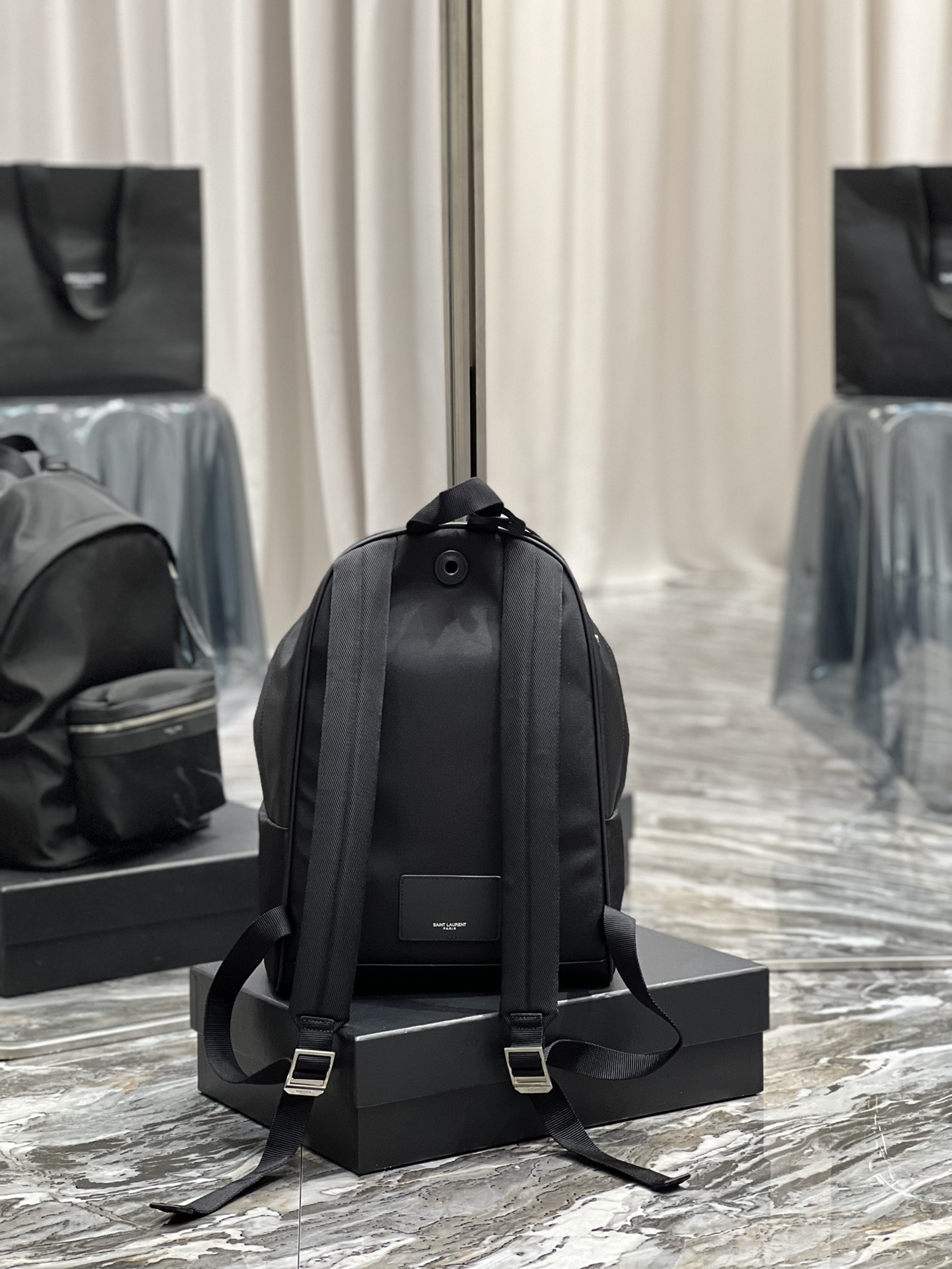 Saint Laurent City Backpack In Canvas Unisex For Women 13.8in/35cm Black YSL