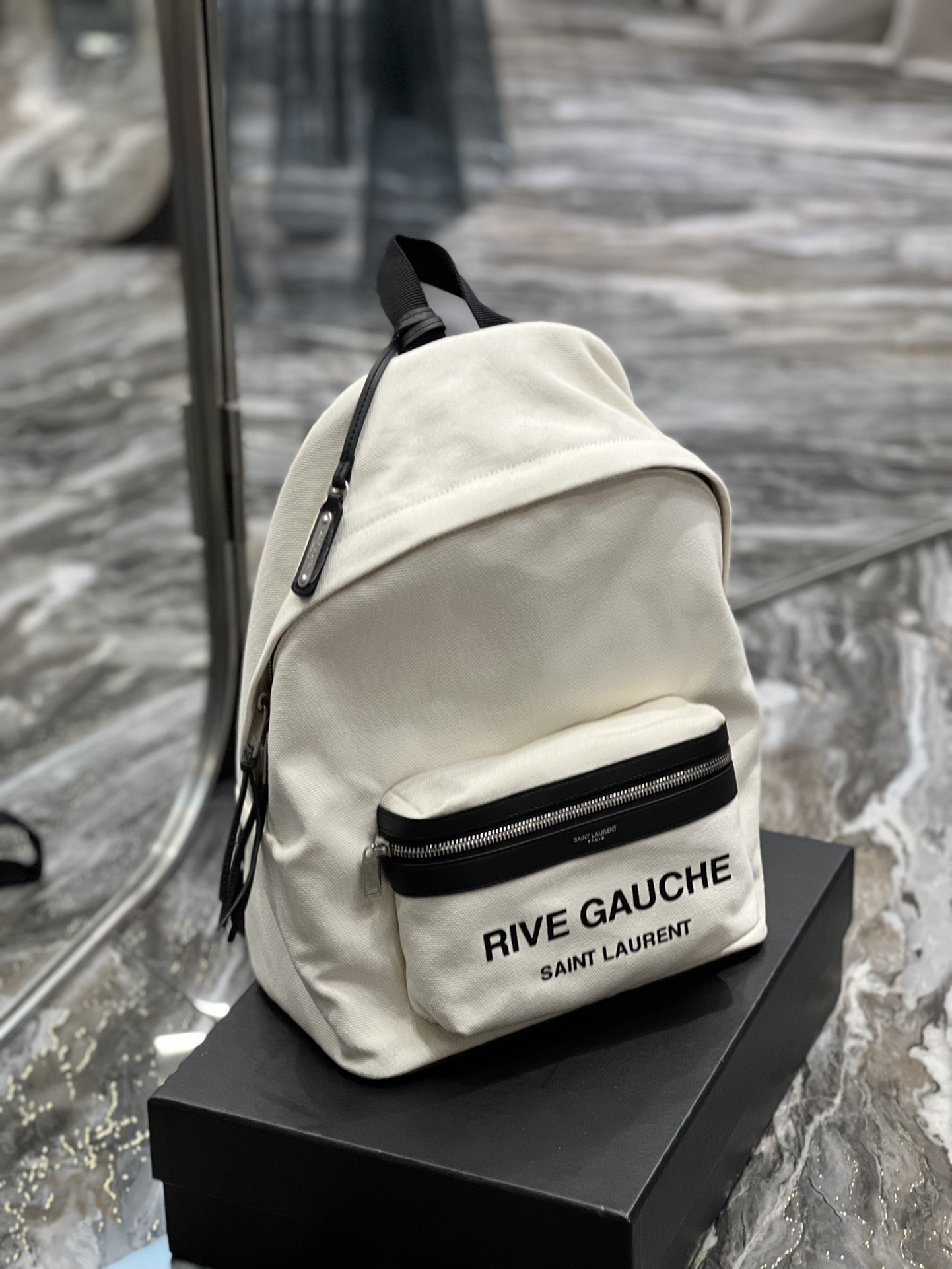 Saint Laurent City Backpack In Canvas Unisex For Women 13.8in/35cm White YSL