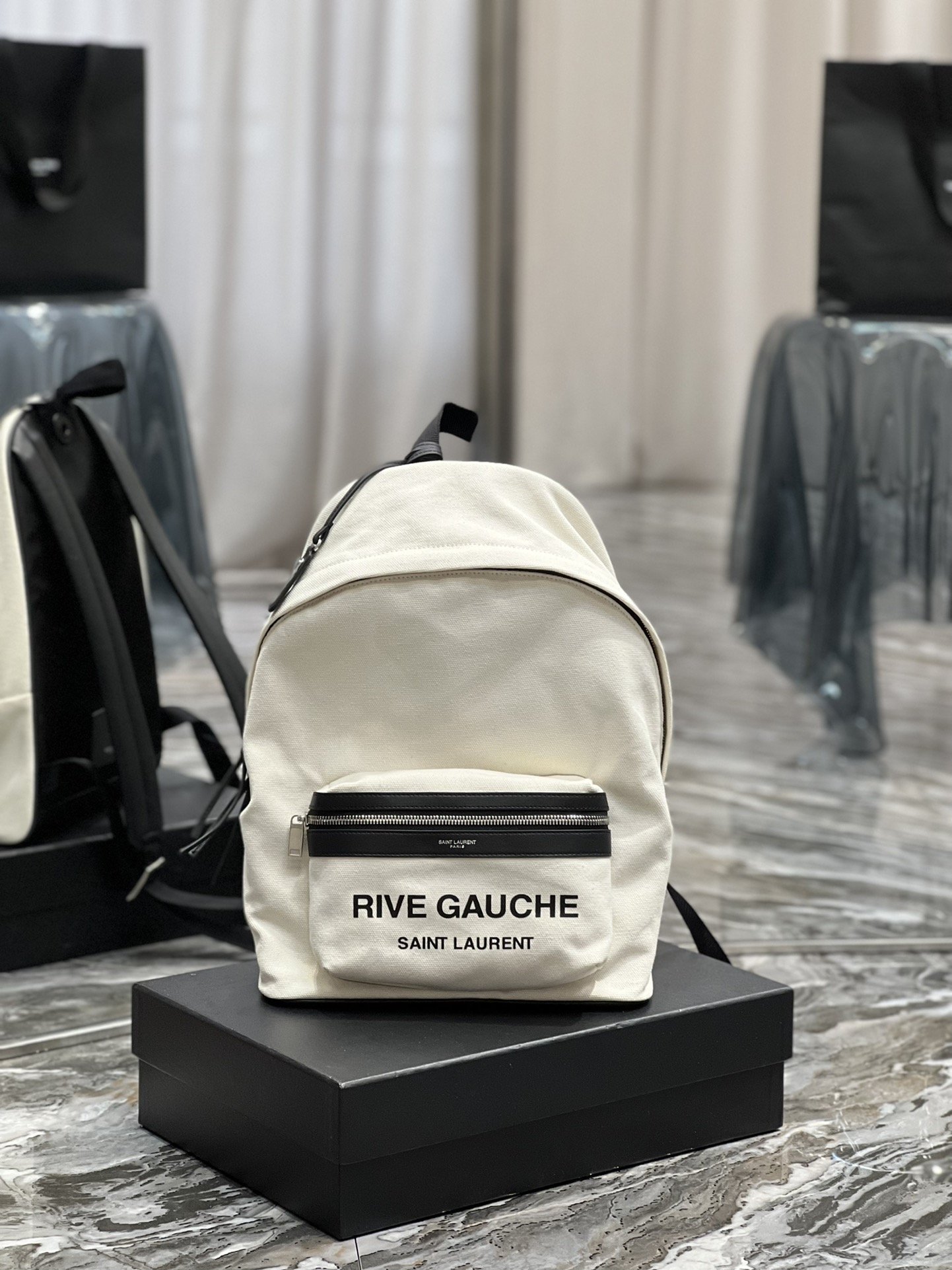 Saint Laurent City Backpack In Canvas Unisex For Women 13.8in/35cm White YSL
