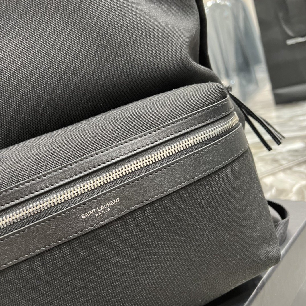 Saint Laurent City Backpack In Canvas Unisex For Women 15in/38cm Black YSL