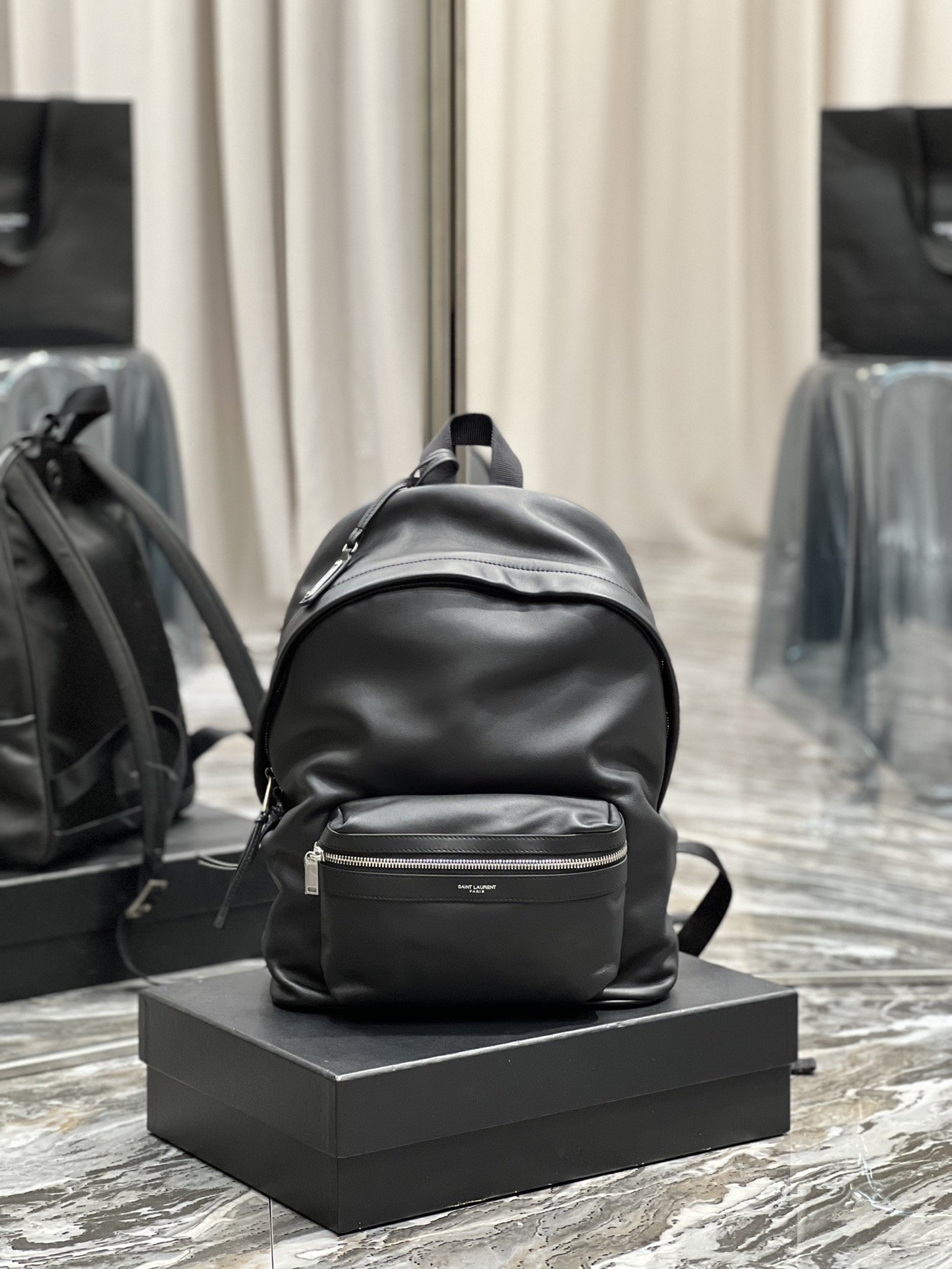 Saint Laurent City Backpack In Unisex For Women 13.8in/35cm Black YSL