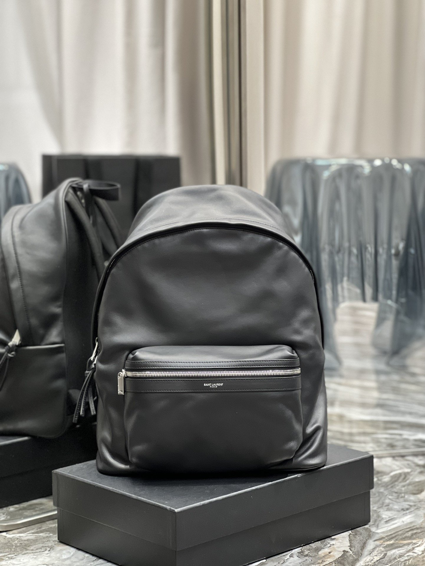 Saint Laurent City Backpack Unisex For Women 15in/38cm Black YSL
