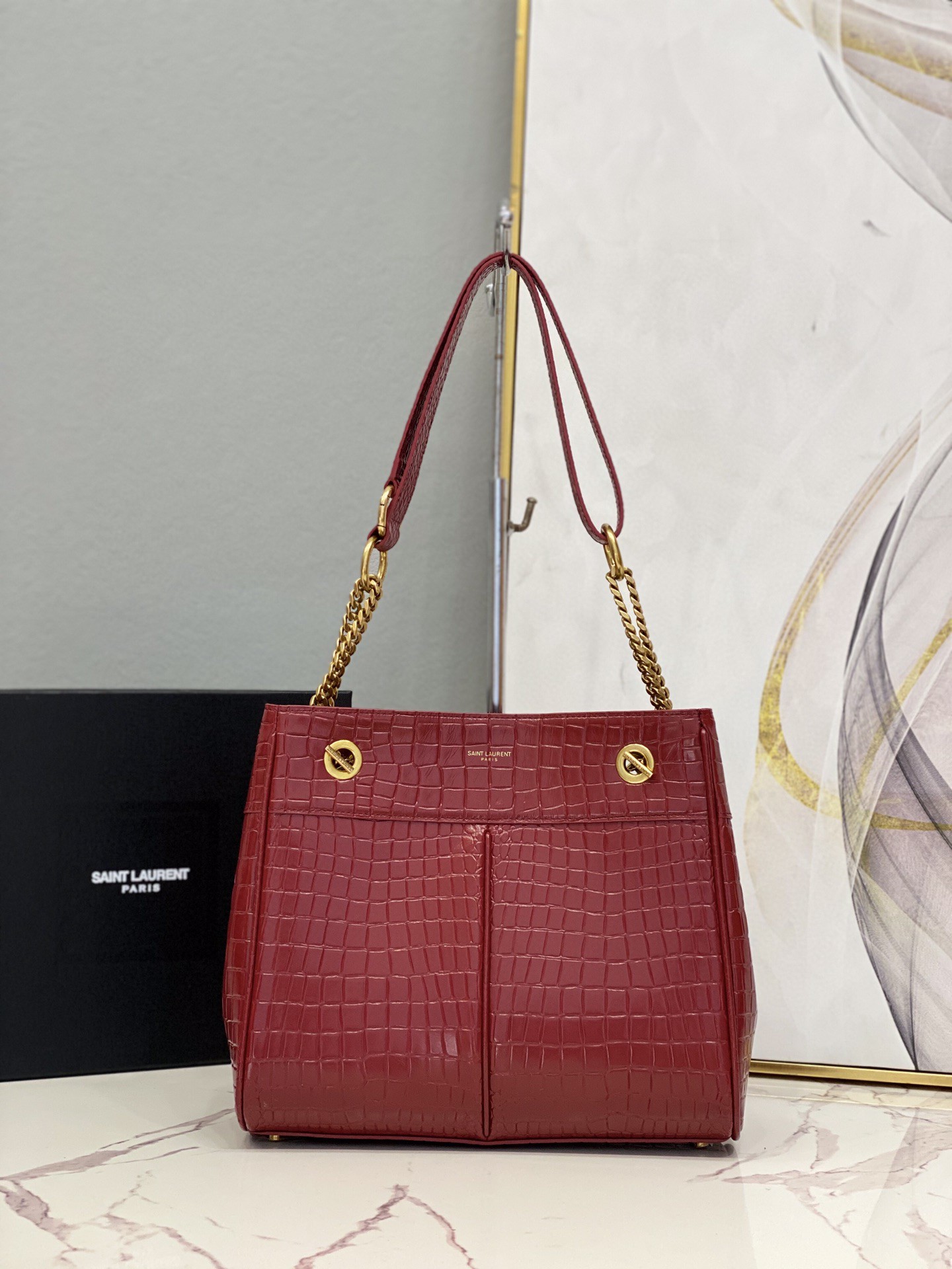 Saint Laurent Claude-Effect Tote Bag Red For Women 11in/28cm YSL 64028116J0W