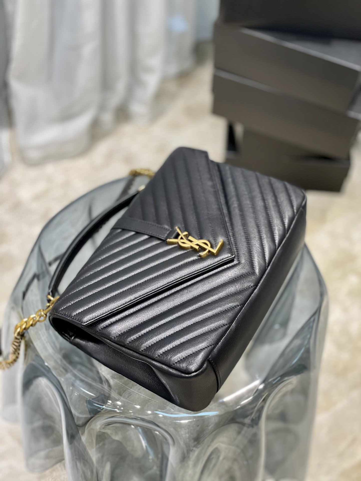 Saint Laurent College Large Chain Bag Black With Gold Hardware For Women 12.6in/32cm YSL 600278BR