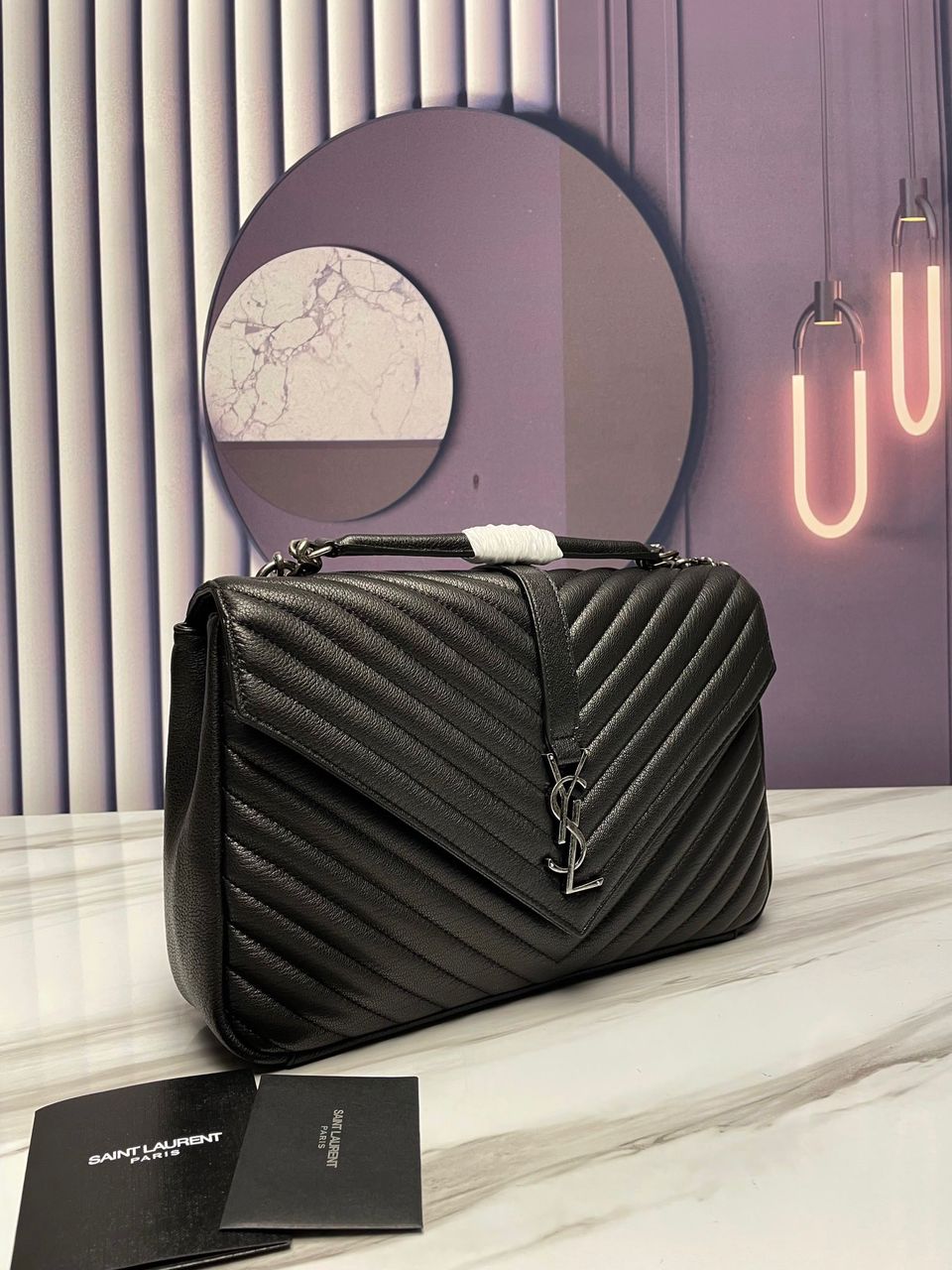 Saint Laurent College Large Chain Bag Black With Silver Toned Hardware For Women 12.6in/32cm YSL 600278BR
