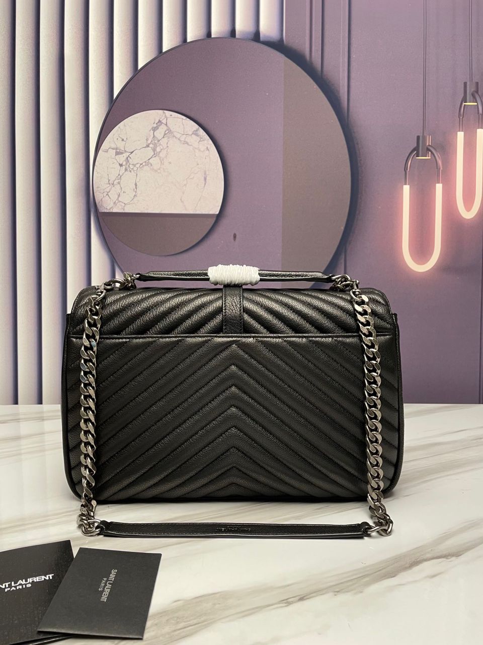 Saint Laurent College Large Chain Bag Black With Silver Toned Hardware For Women 12.6in/32cm YSL 600278BR