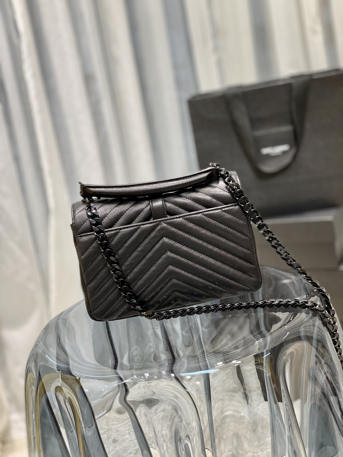 Saint Laurent College Medium Chain Bag Black Metal Toned Hardware For Women 9.4in/24cm YSL 600279BR