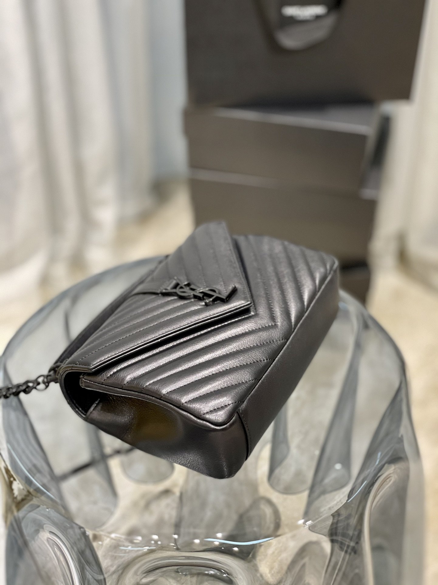 Saint Laurent College Medium Chain Bag Black Metal Toned Hardware For Women 9.4in/24cm YSL 600279BR