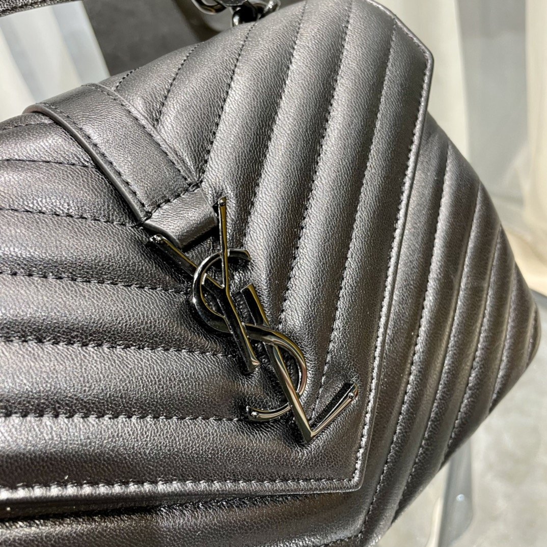 Saint Laurent College Medium Chain Bag Black Metal Toned Hardware For Women 9.4in/24cm YSL 600279BR