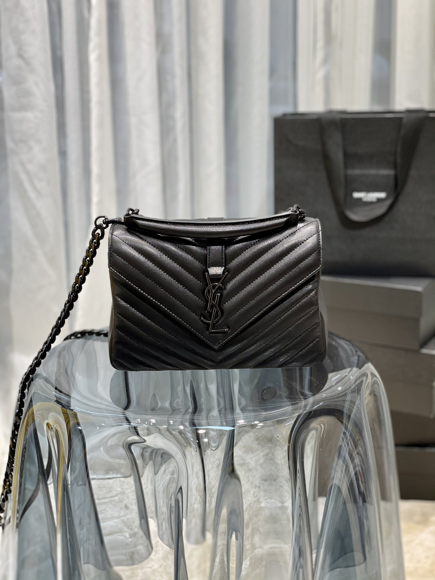 Saint Laurent College Medium Chain Bag Black Metal Toned Hardware For Women 9.4in/24cm YSL 600279BR