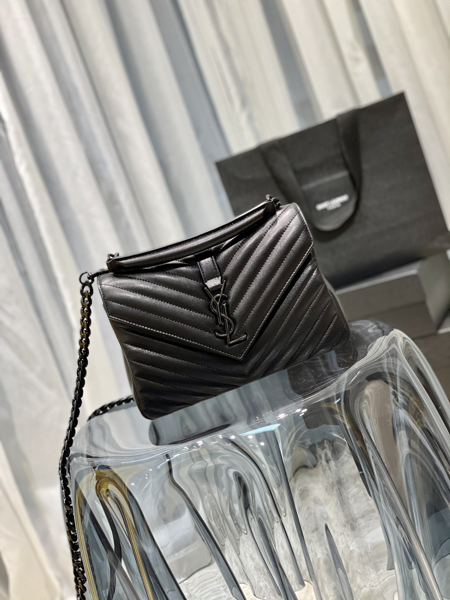 Saint Laurent College Medium Chain Bag Black Metal Toned Hardware For Women 9.4in/24cm YSL 600279BR