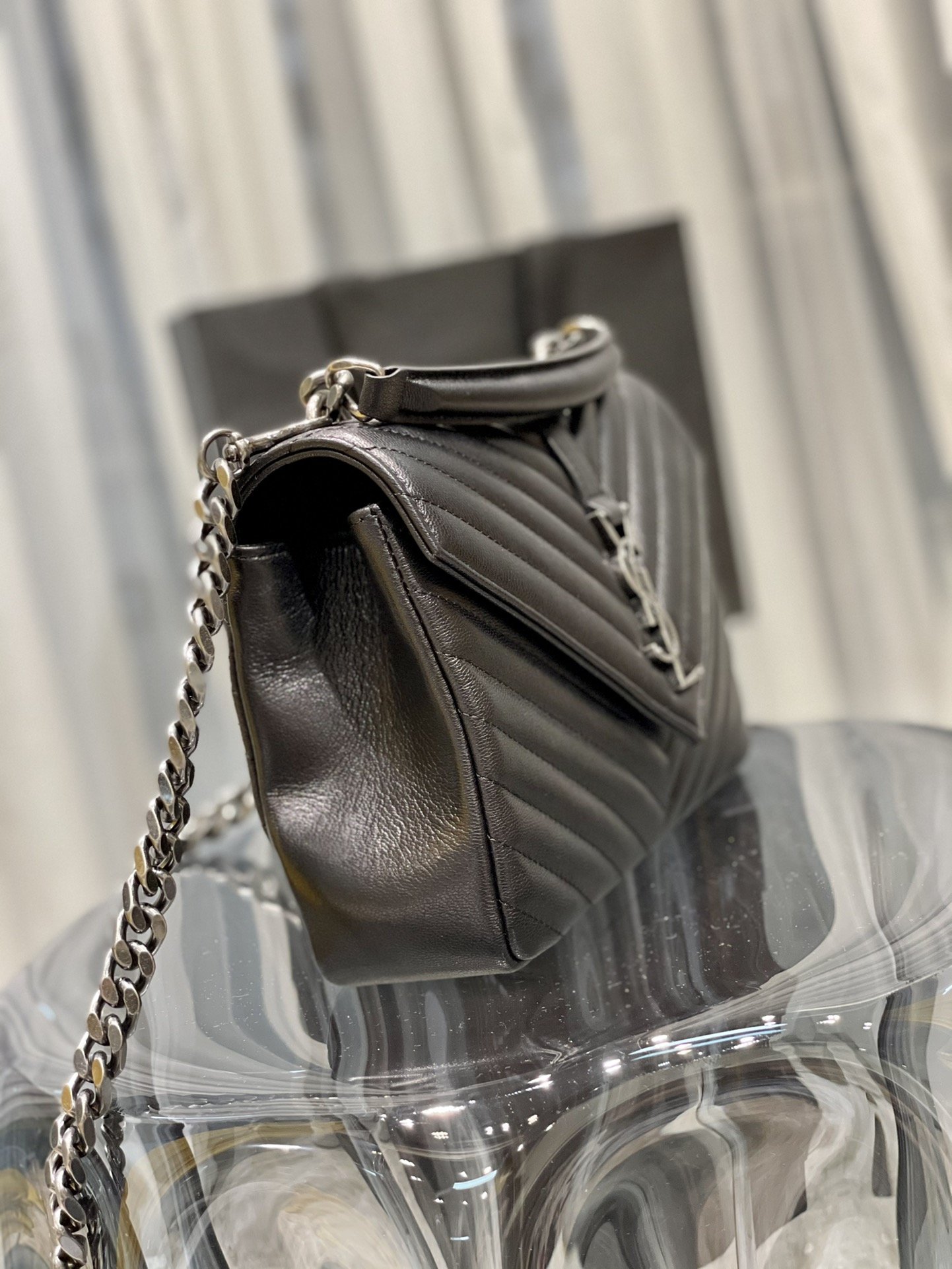Saint Laurent College Medium Chain Bag Black Silver Toned Hardware For Women 9.4in/24cm YSL 600279BR
