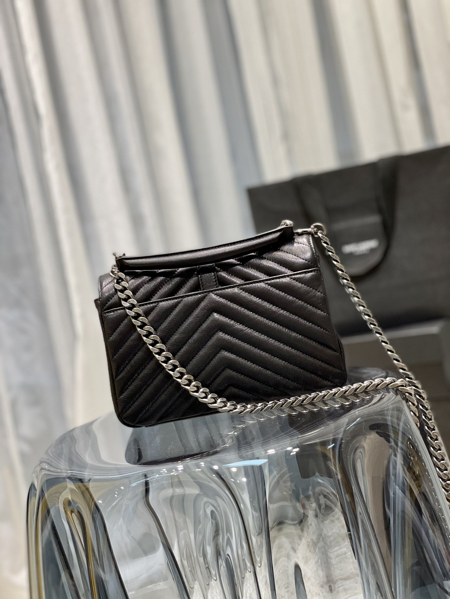 Saint Laurent College Medium Chain Bag Black Silver Toned Hardware For Women 9.4in/24cm YSL 600279BR