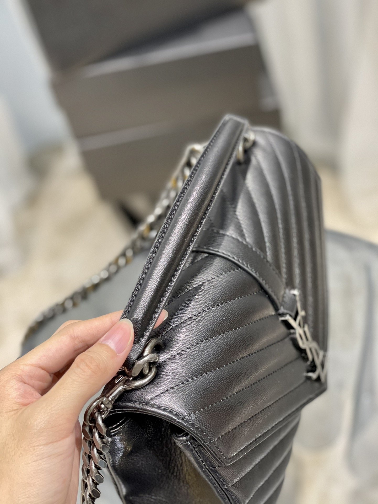 Saint Laurent College Medium Chain Bag Black Silver Toned Hardware For Women 9.4in/24cm YSL 600279BR