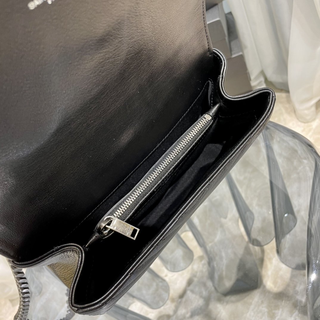 Saint Laurent College Medium Chain Bag Black Silver Toned Hardware For Women 9.4in/24cm YSL 600279BR