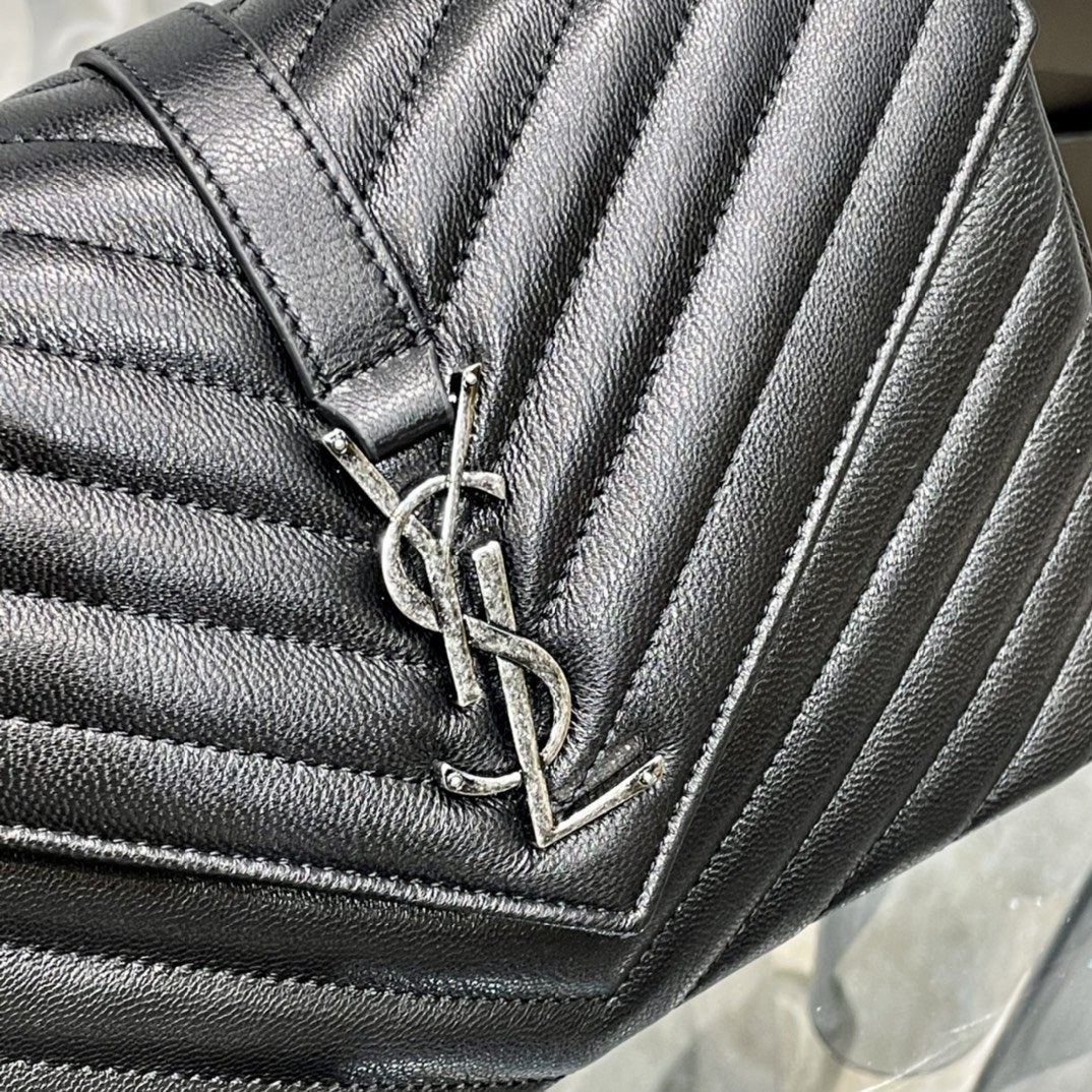 Saint Laurent College Medium Chain Bag Black Silver Toned Hardware For Women 9.4in/24cm YSL 600279BR