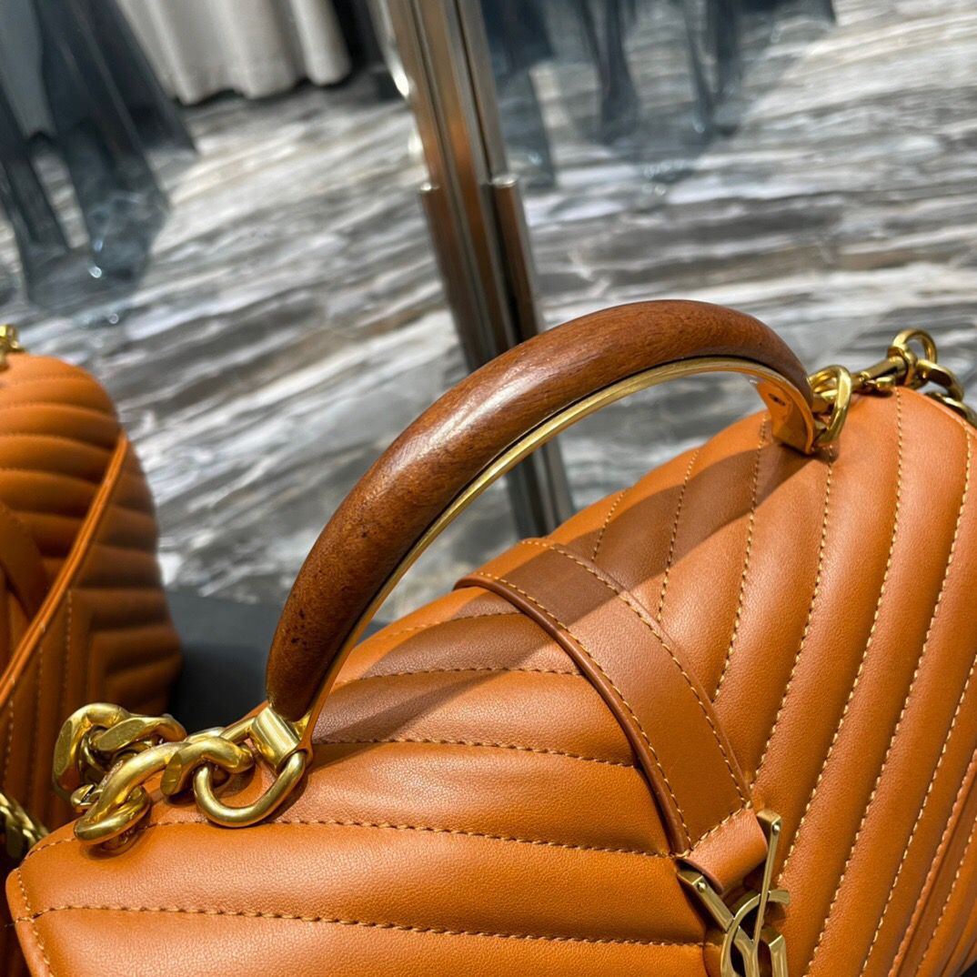 Saint Laurent College Medium Chain Bag Brown Gold Toned Hardware For Women 9.4in/24cm YSL 600279BR
