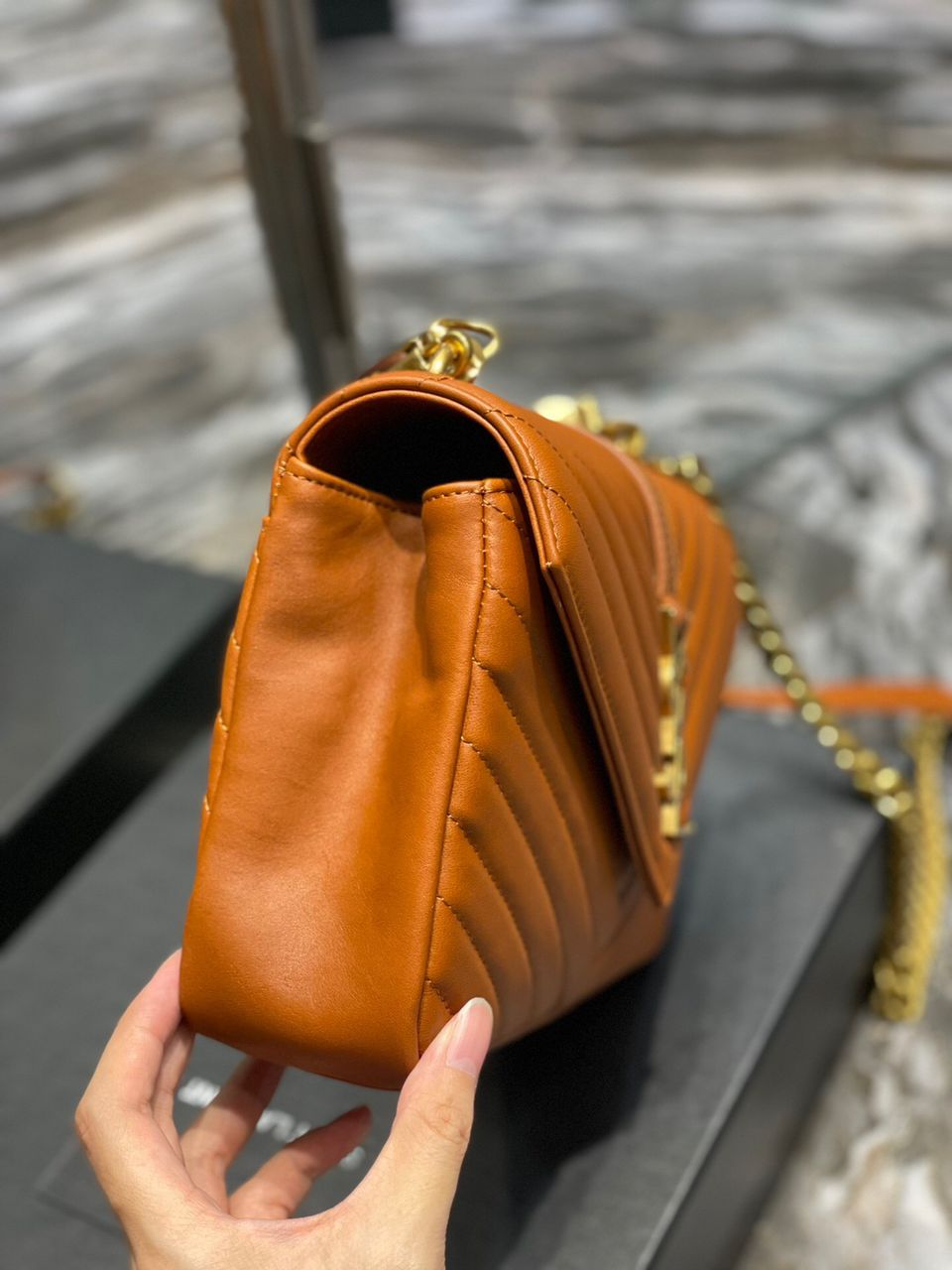 Saint Laurent College Medium Chain Bag Brown Gold Toned Hardware For Women 9.4in/24cm YSL 600279BR
