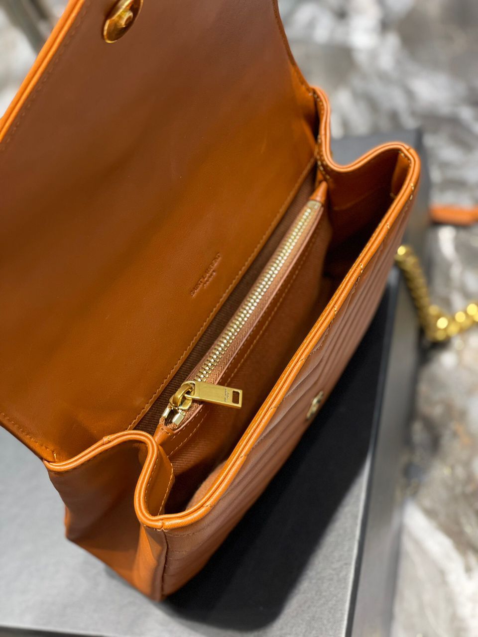 Saint Laurent College Medium Chain Bag Brown Gold Toned Hardware For Women 9.4in/24cm YSL 600279BR