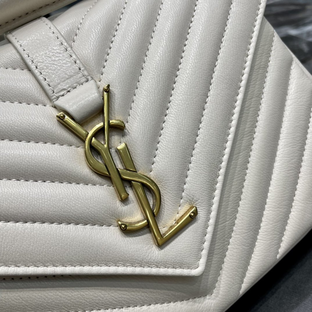 Saint Laurent College Medium Chain Bag White Gold Toned Hardware For Women 9.4in/24cm YSL 600279BR