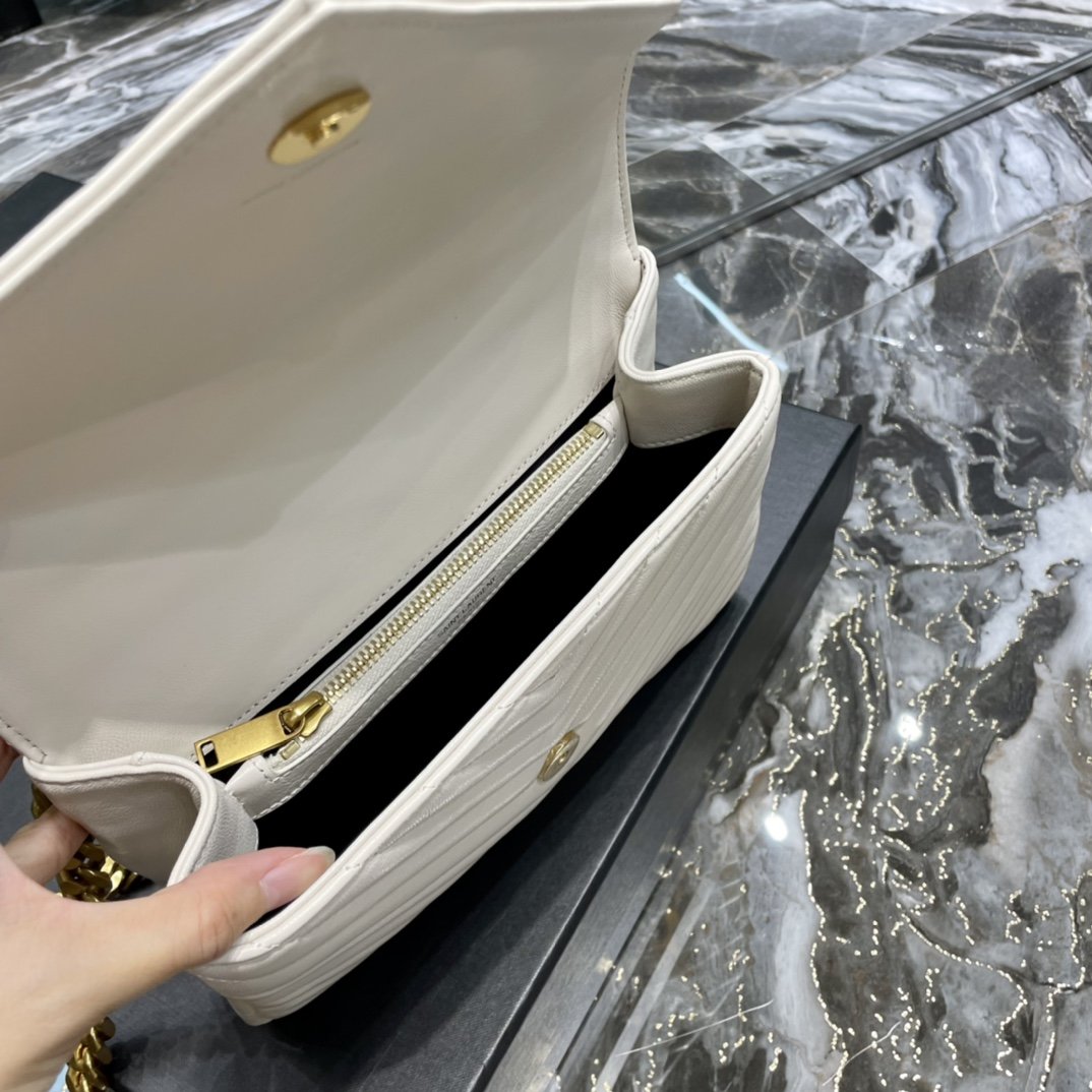 Saint Laurent College Medium Chain Bag White Gold Toned Hardware For Women 9.4in/24cm YSL 600279BR