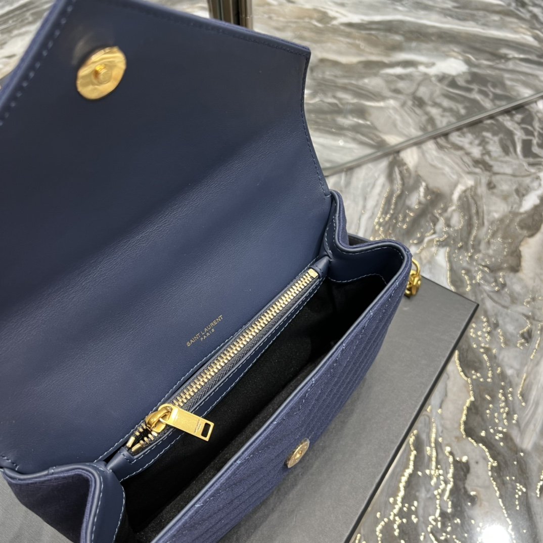 Saint Laurent Envelope Medium Bag Marine In Mix Matelassé Grain De Poudre Embossed Material For Women 9.4in/24cm YSL