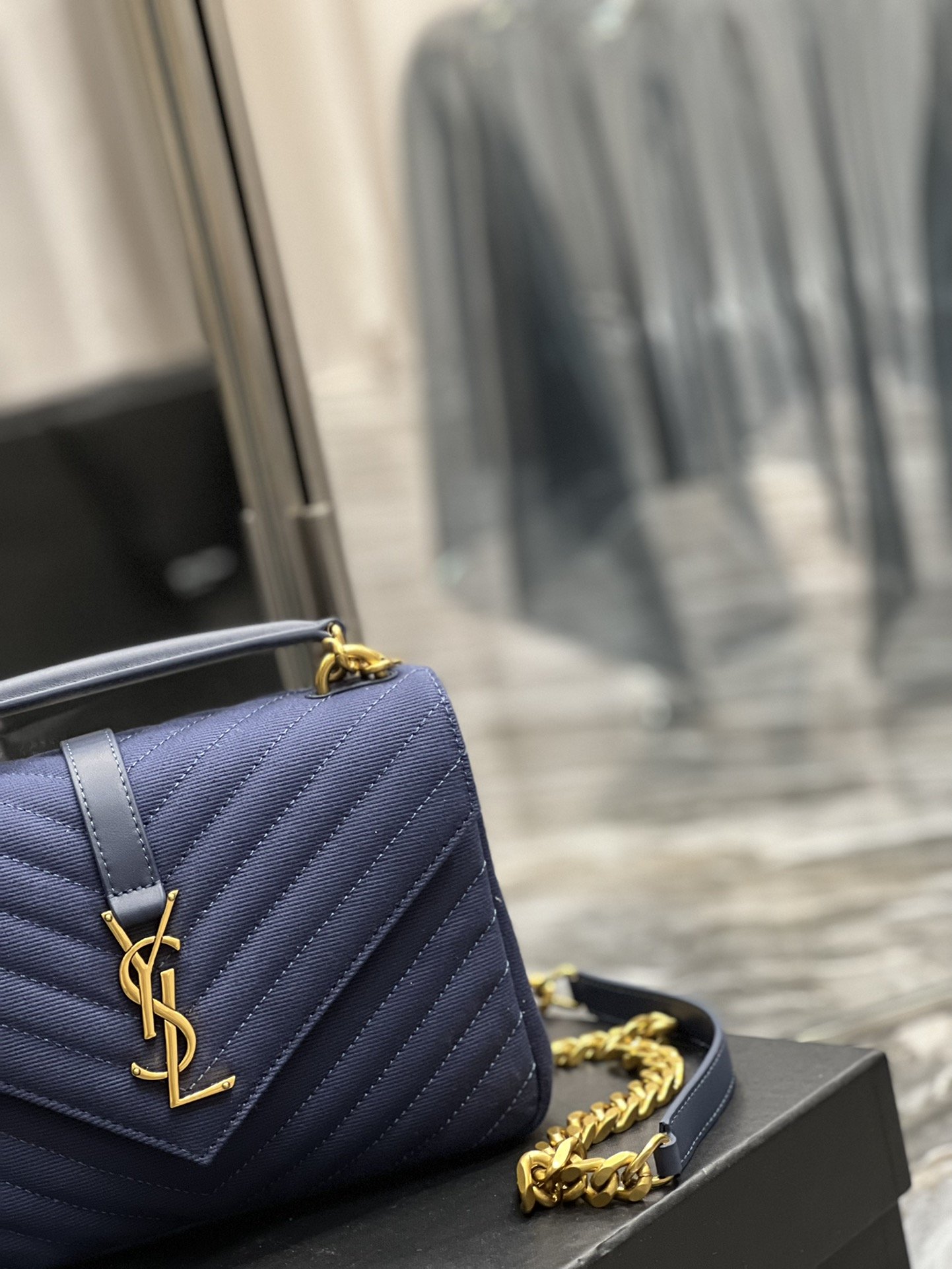 Saint Laurent Envelope Medium Bag Marine In Mix Matelassé Grain De Poudre Embossed Material For Women 9.4in/24cm YSL
