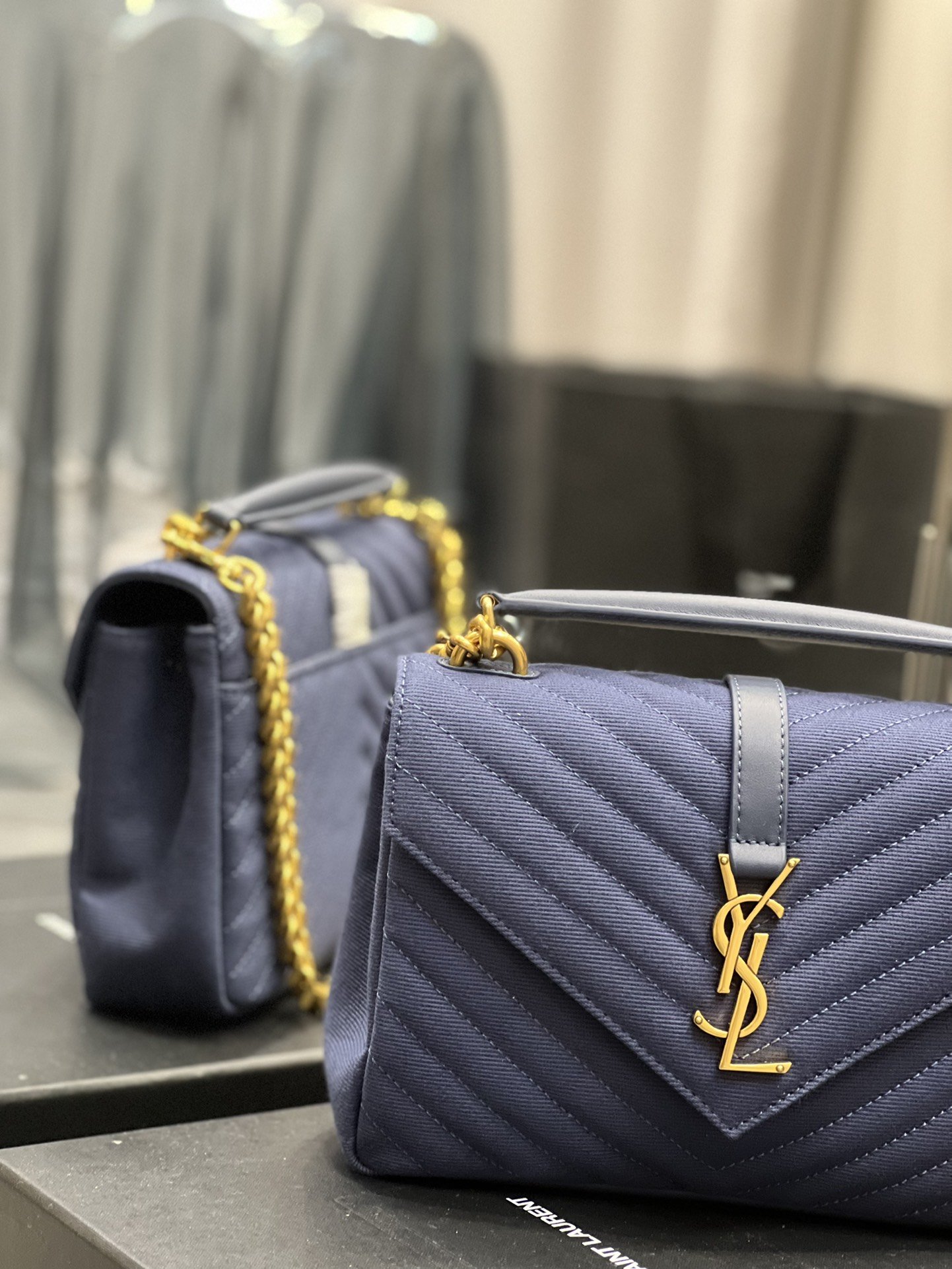 Saint Laurent Envelope Medium Bag Marine In Mix Matelassé Grain De Poudre Embossed Material For Women 9.4in/24cm YSL