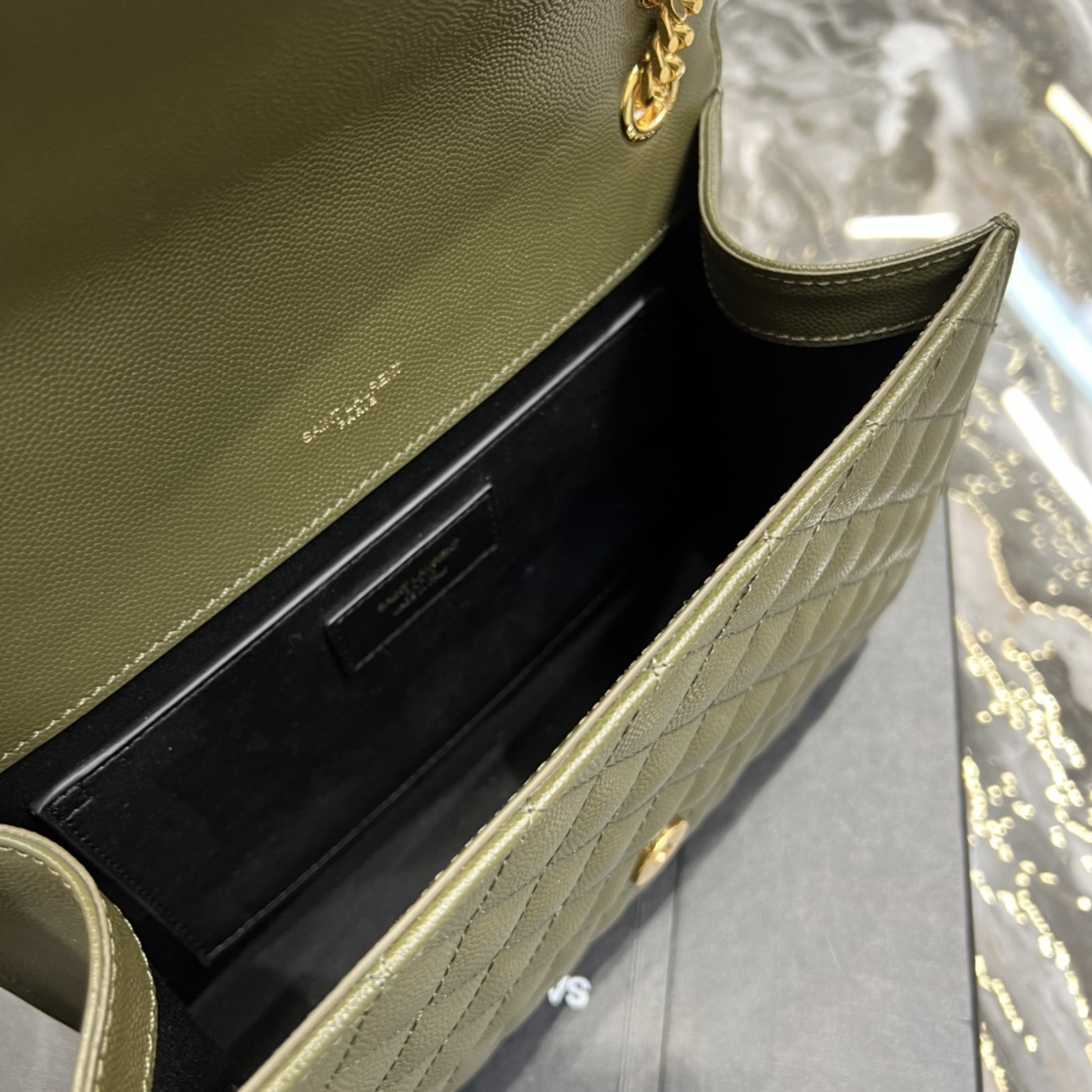 Saint Laurent Envelope Medium Chain Bag Dark Green For Women, Women’s Bags 9.4in/24cm YSL