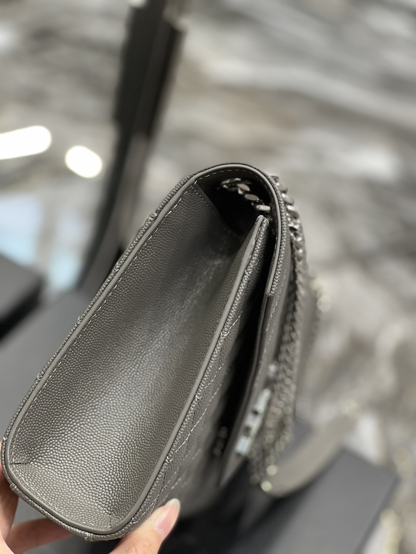 Saint Laurent Envelope Medium Chain Bag Dark Grey For Women, Women’s Bags 9.4in/24cm YSL