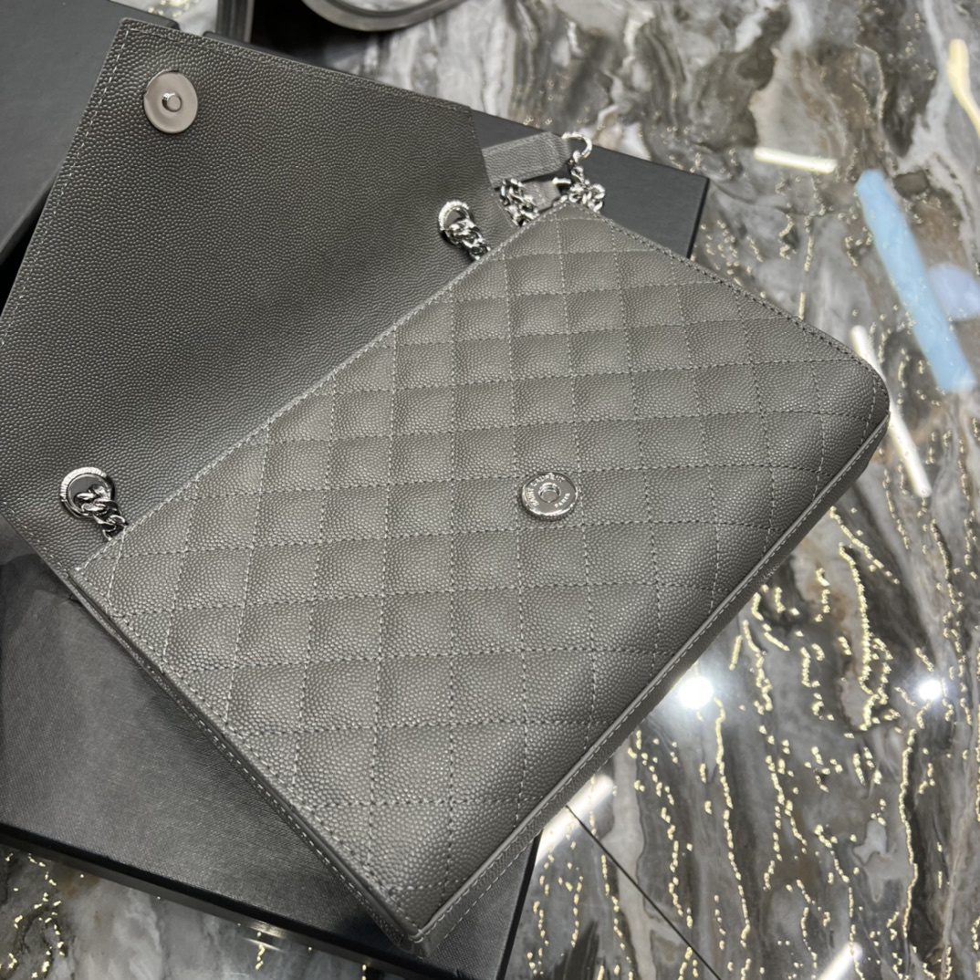 Saint Laurent Envelope Medium Chain Bag Dark Grey For Women, Women’s Bags 9.4in/24cm YSL