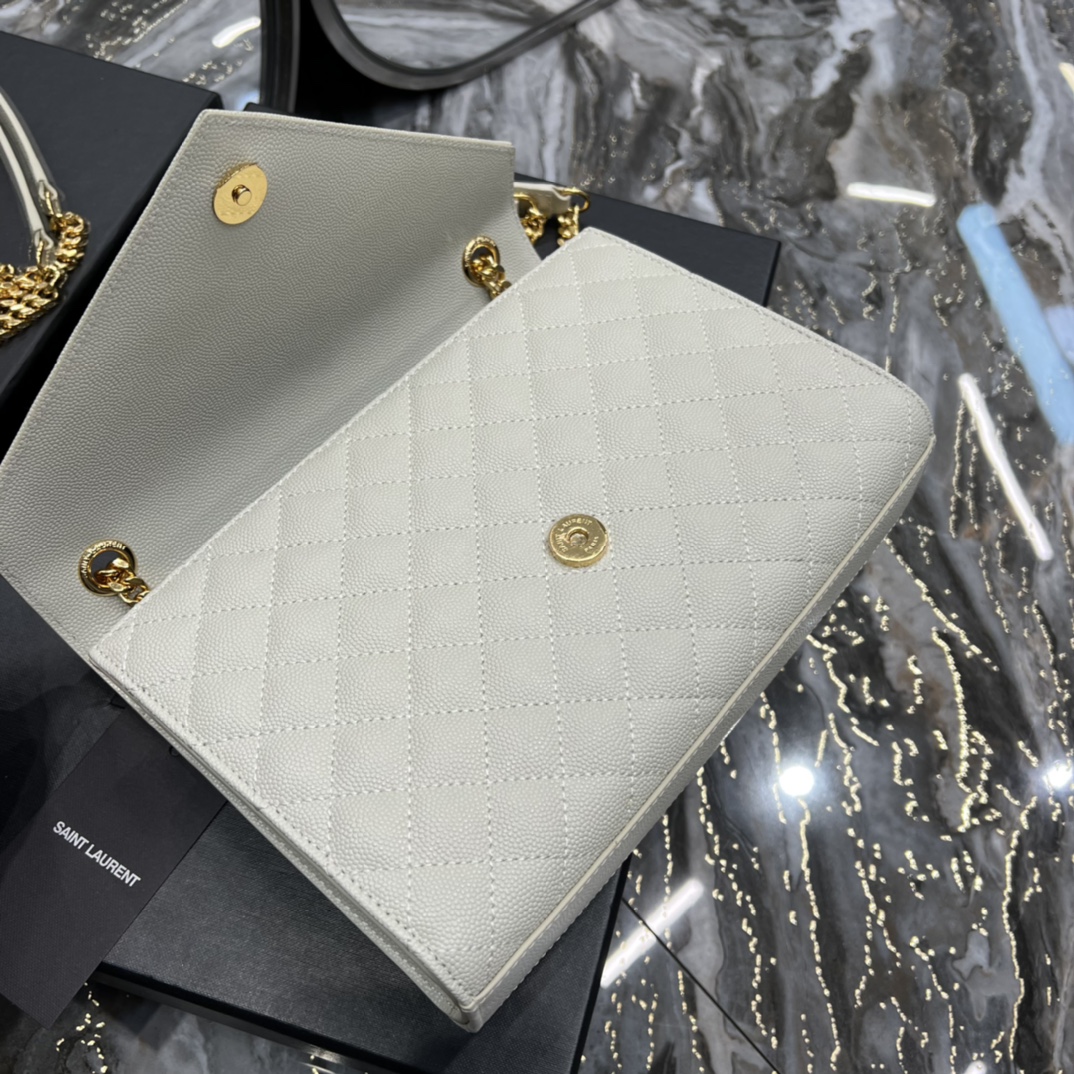 Saint Laurent Envelope Medium Chain Bag White For Women, Women’s Bags 9.4in/24cm YSL