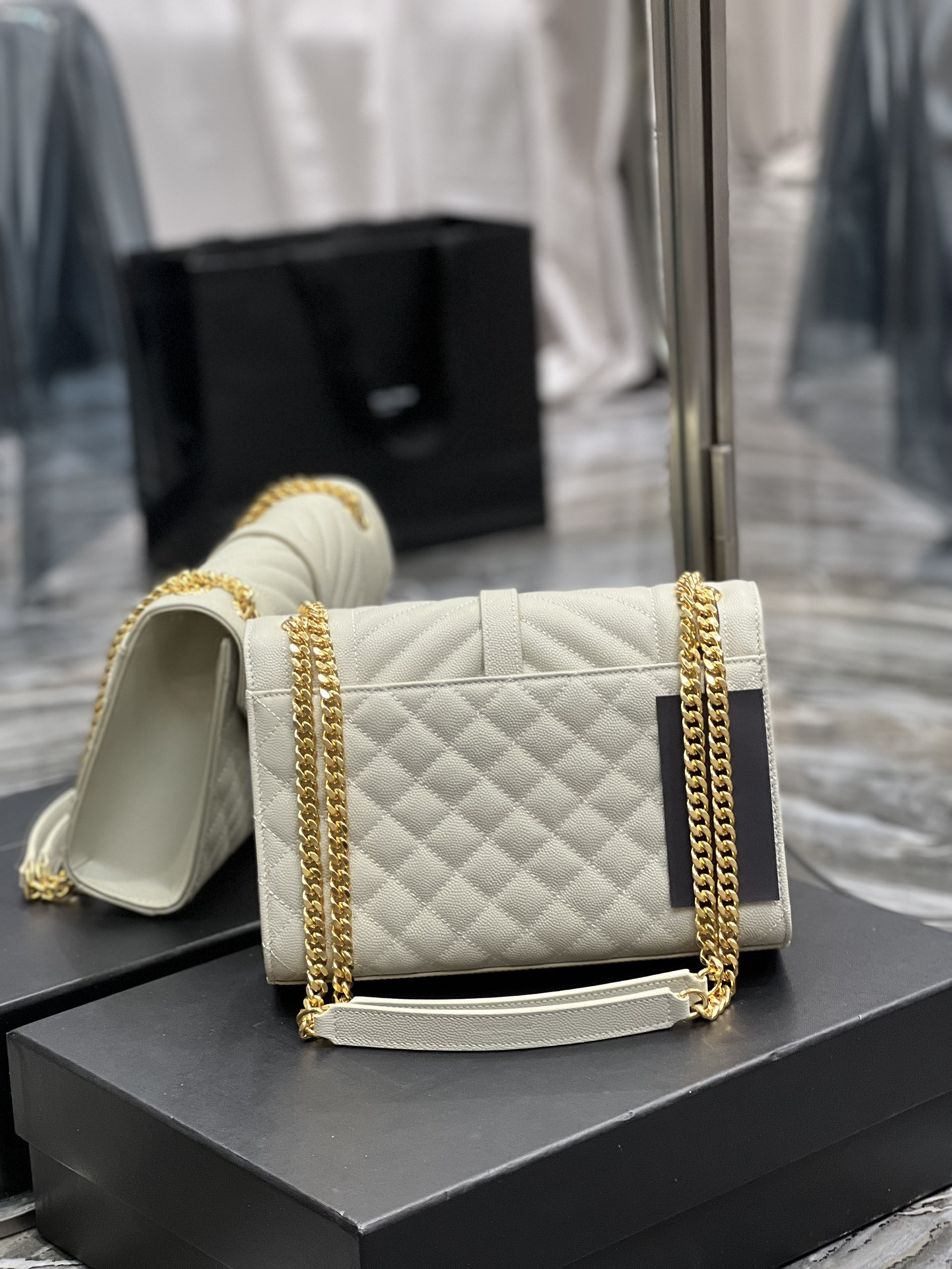 Saint Laurent Envelope Medium Chain Bag White For Women, Women’s Bags 9.4in/24cm YSL