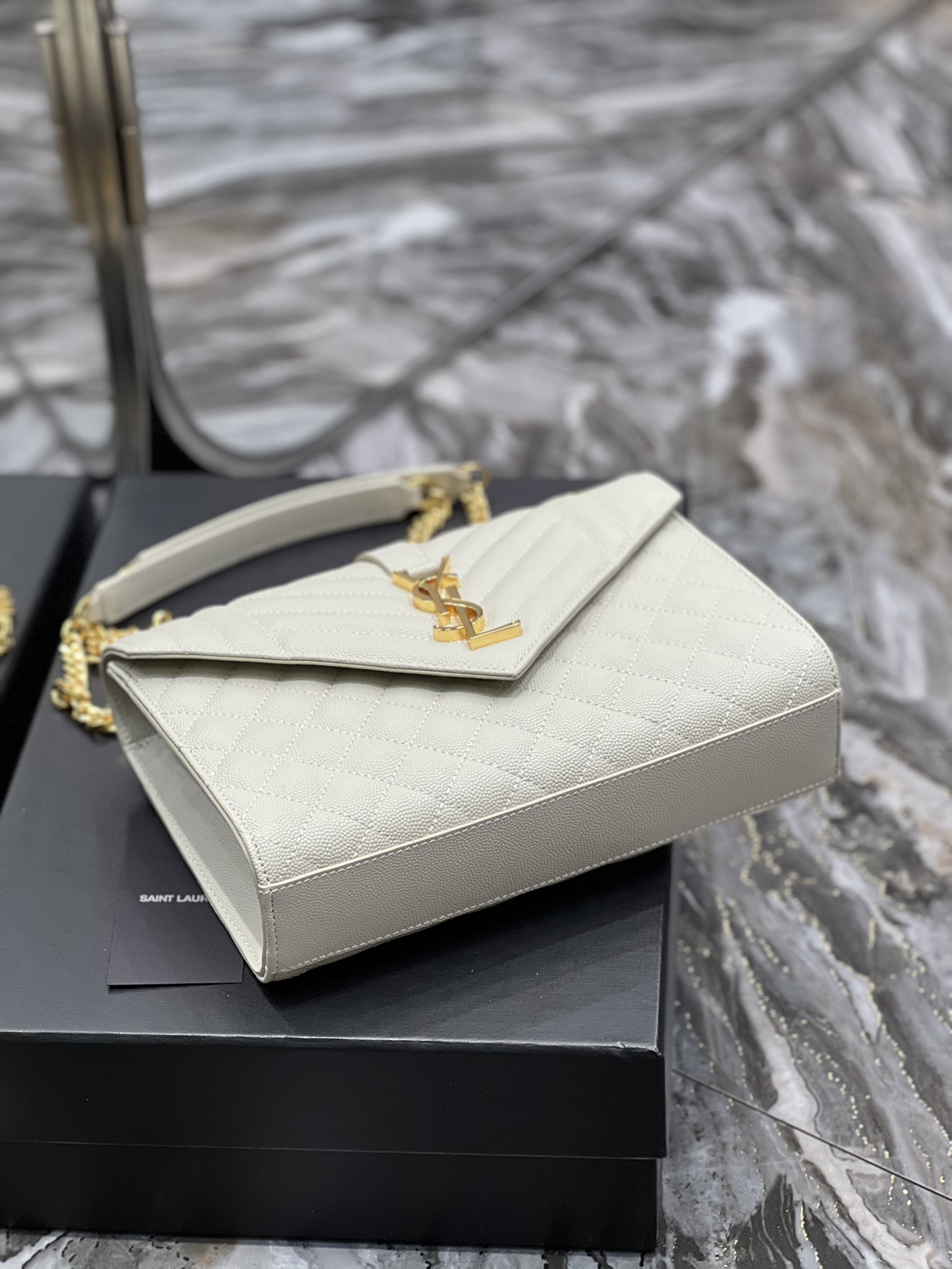 Saint Laurent Envelope Medium Chain Bag White For Women, Women’s Bags 9.4in/24cm YSL