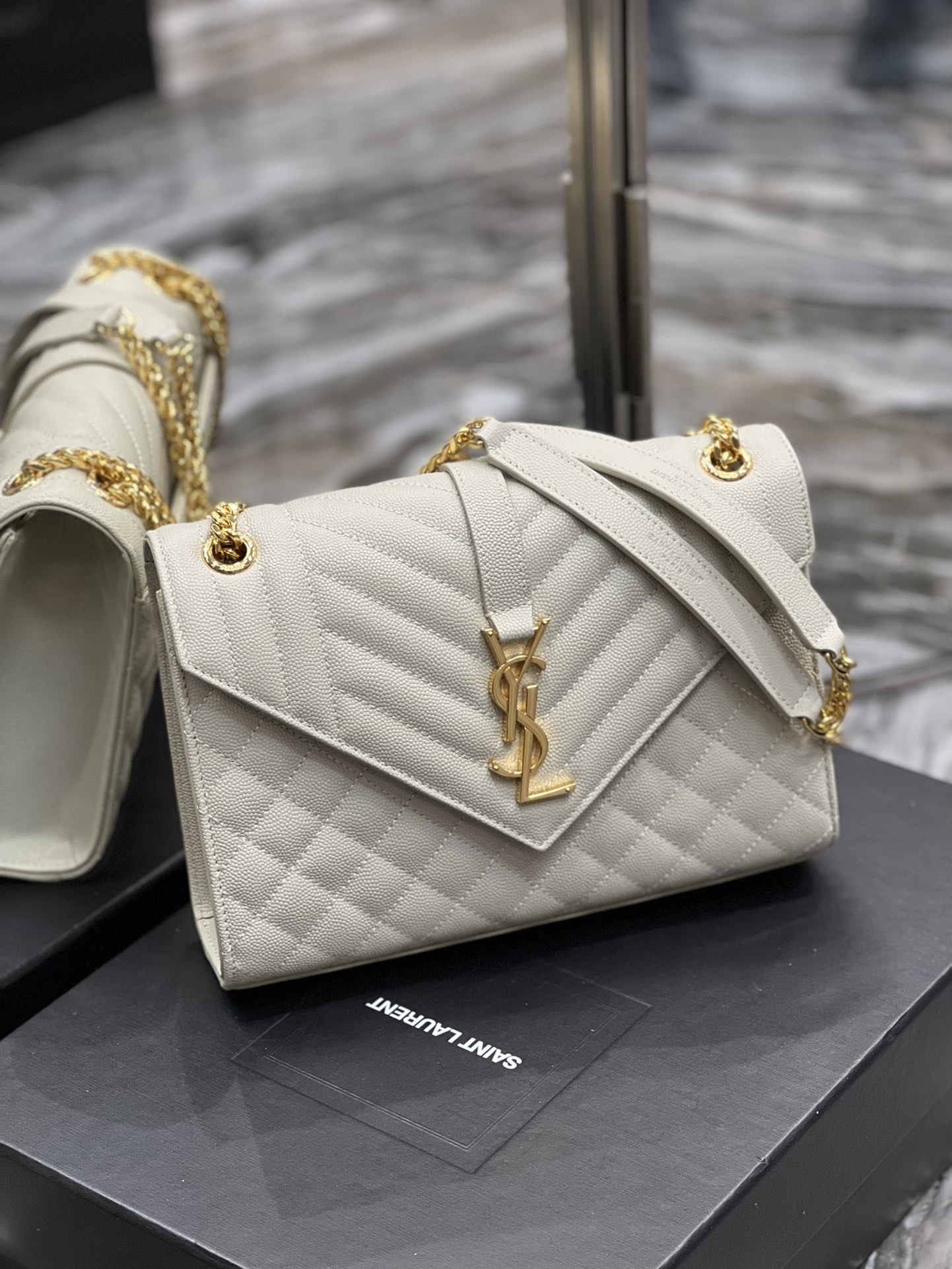 Saint Laurent Envelope Medium Chain Bag White For Women, Women’s Bags 9.4in/24cm YSL