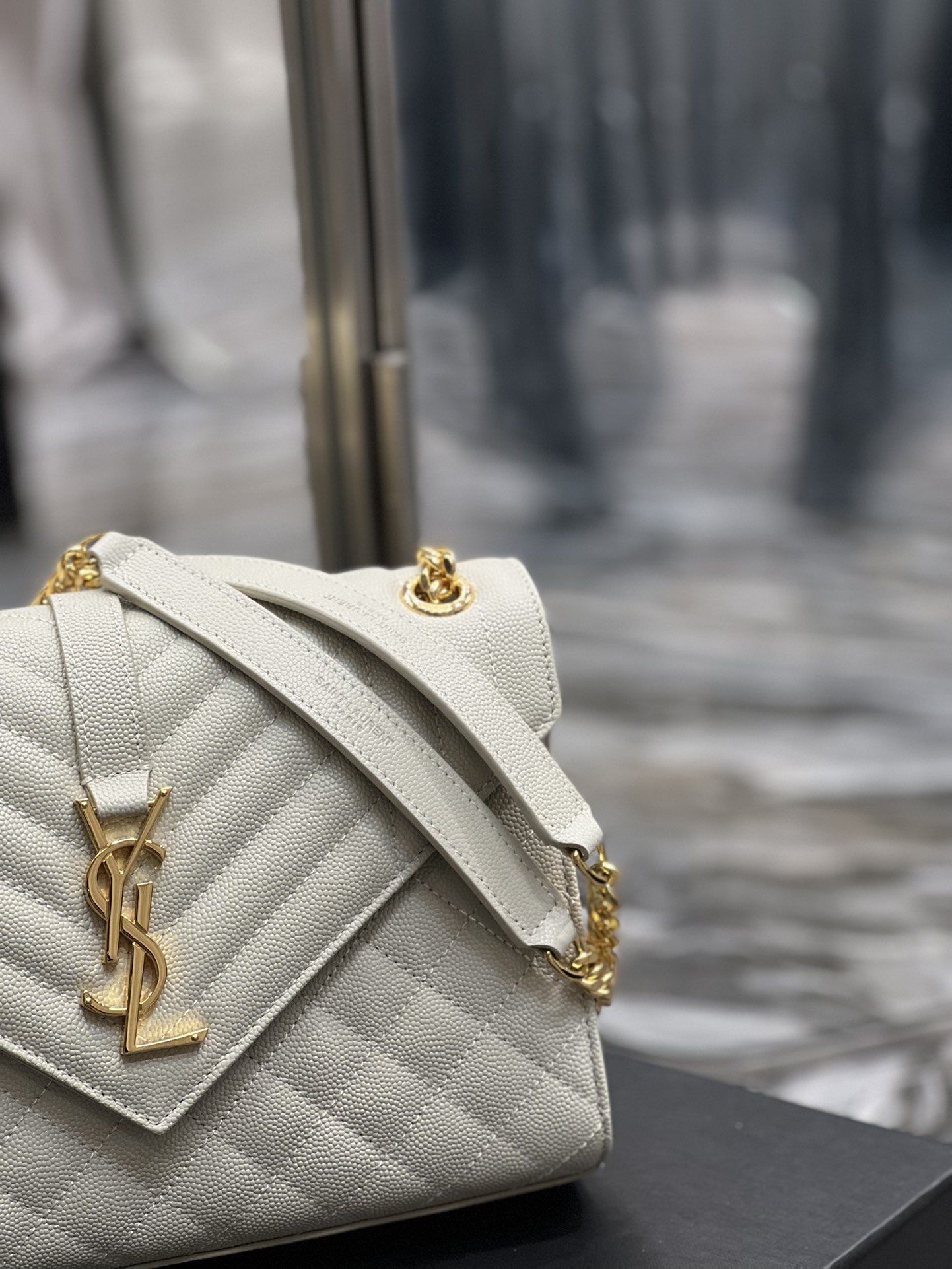 Saint Laurent Envelope Medium Chain Bag White For Women, Women’s Bags 9.4in/24cm YSL