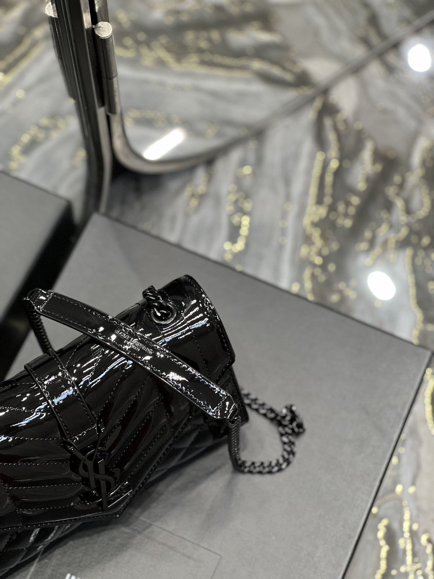Saint Laurent Envelope Small Bag Black In Mix Matelassé Grain De Poudre Embossed Material For Women 8.2in/21cm YSL