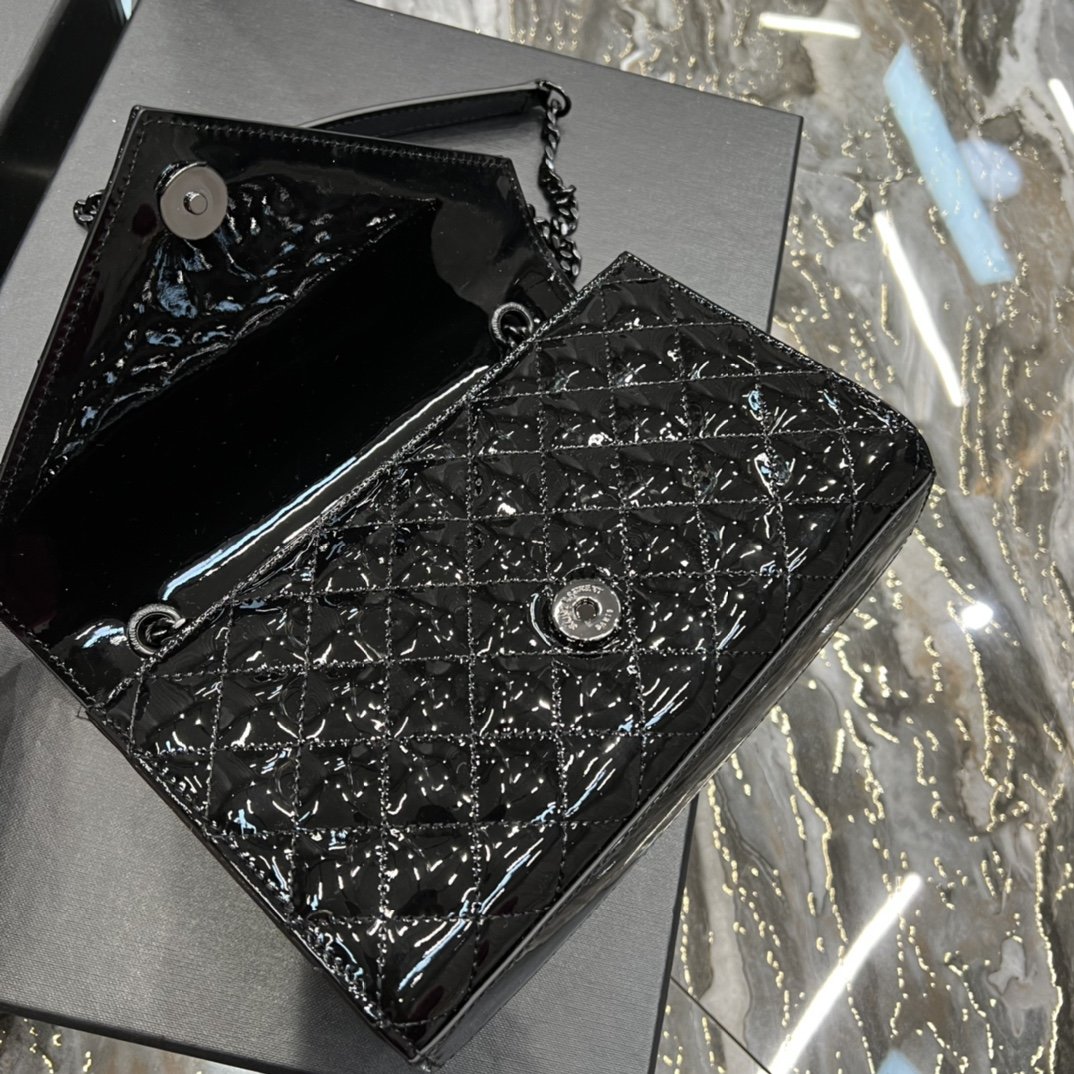 Saint Laurent Envelope Small Bag Black In Mix Matelassé Grain De Poudre Embossed Material For Women 8.2in/21cm YSL